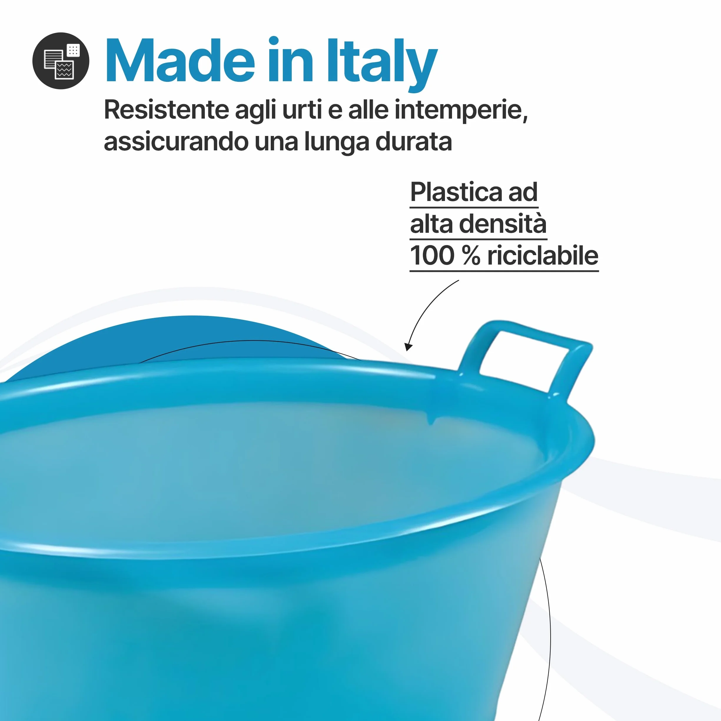 TOMAINO - Bacinella Bucato in Plastica Rigida Ovale- Contenitore Portabiancheria Multiuso per Casa, Lavaggio Panni e Cane - Catino per Bucato 22 lt Ø 55 cm