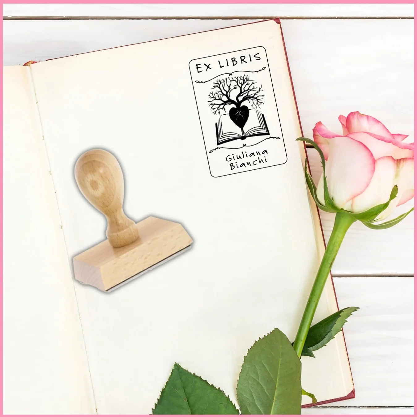 Ex Libris Timbro Personalizzabile | Ex Libris Timbro Personalizzato in Legno | ALBERO DELLA VITA | Template Grafici Pronti da Personalizzare | Idea Regalo per Appassionati di Lettura