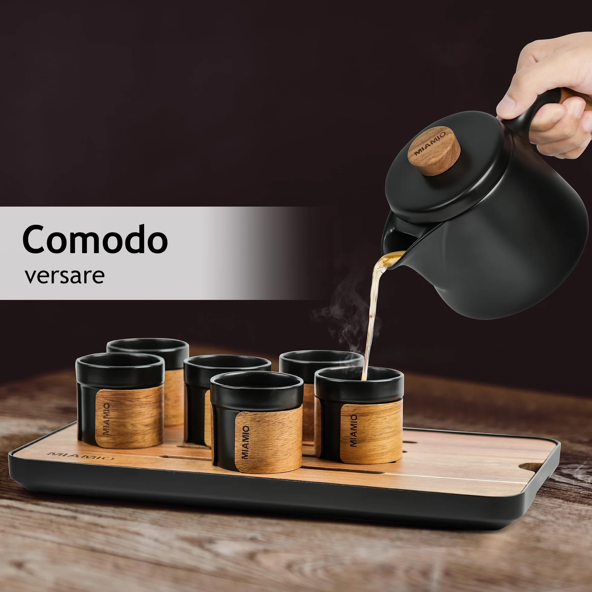Set da tè giapponese 6 tazze 100 ml teiera 620 ml con infusore tradizionale Nero