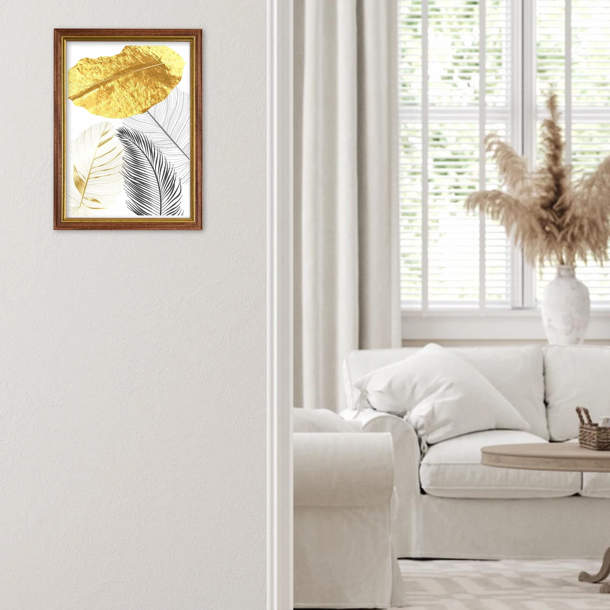 Lupia - Cornice portafoto da parete noce con profilo oro BRUN, per foto, stampe artistiche, poster, quadri moderni 40x50 cm