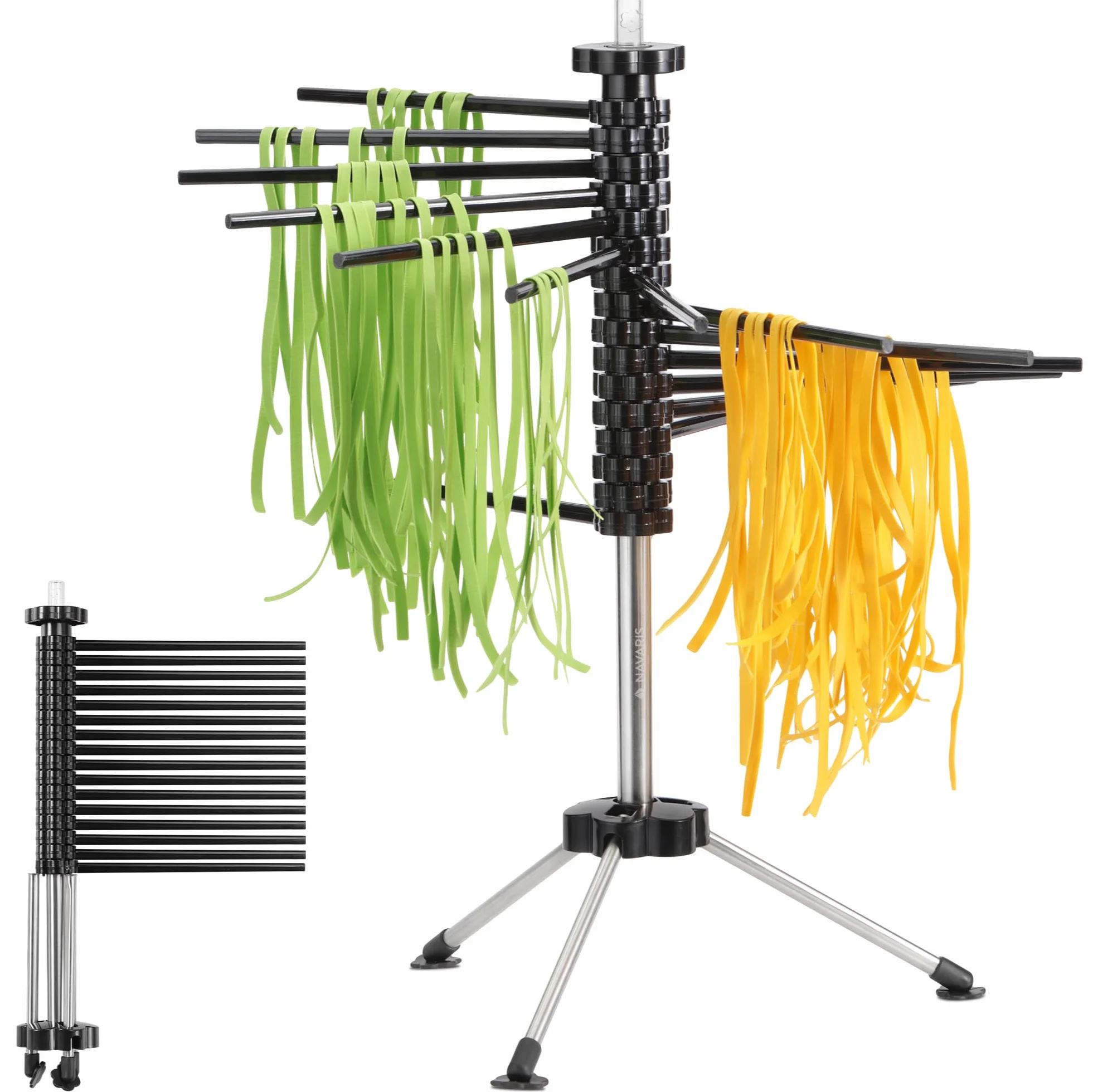 Navaris Stendi Pasta Fresca - Essiccatore Pasta Fatta in Casa - Stendipasta 2 kg Spaghetti Tagliatelle - Stendino per Pasta - Facile da Pulire in Lavastoviglie - Nero
