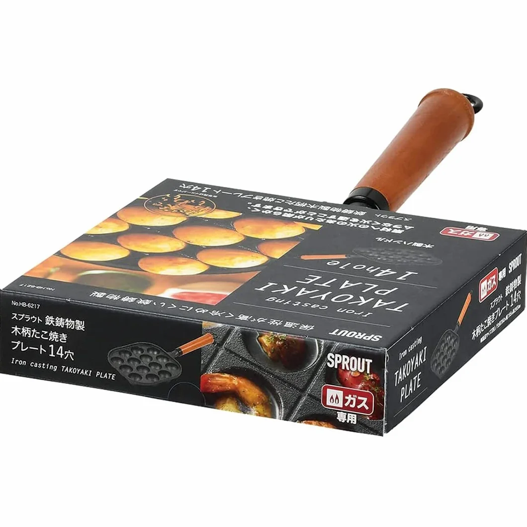 TIKUSAN Takoyaki Pan Ghisa 14 Stampi Manico in Legno