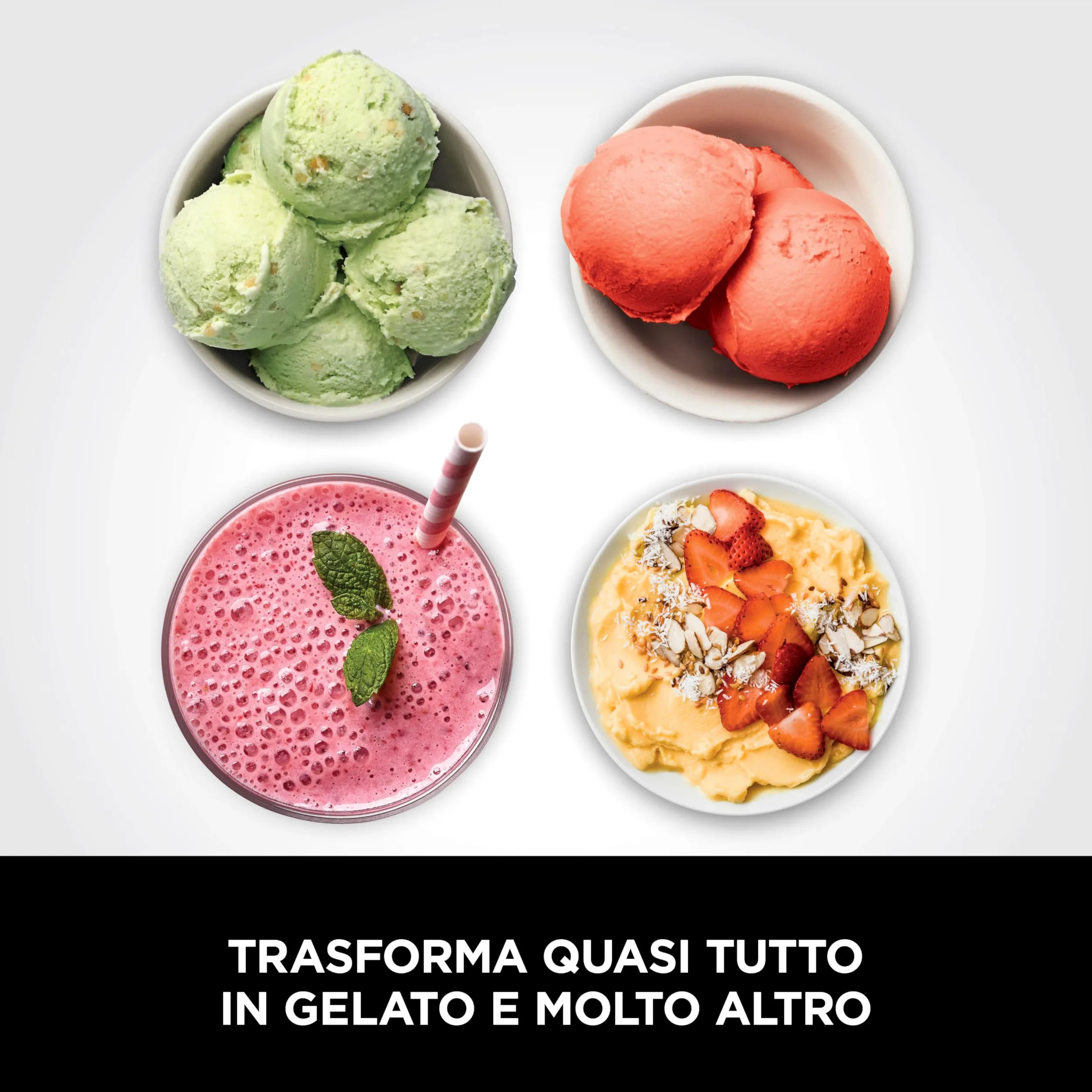 Ninja CREAMi Gelatiera, macchina per gelato e dessert congelati, 1,4 l, 2 vasetti, 7 programmi, per gelati, sorbetti, frullati, frappè, nero/argento, NC302EU