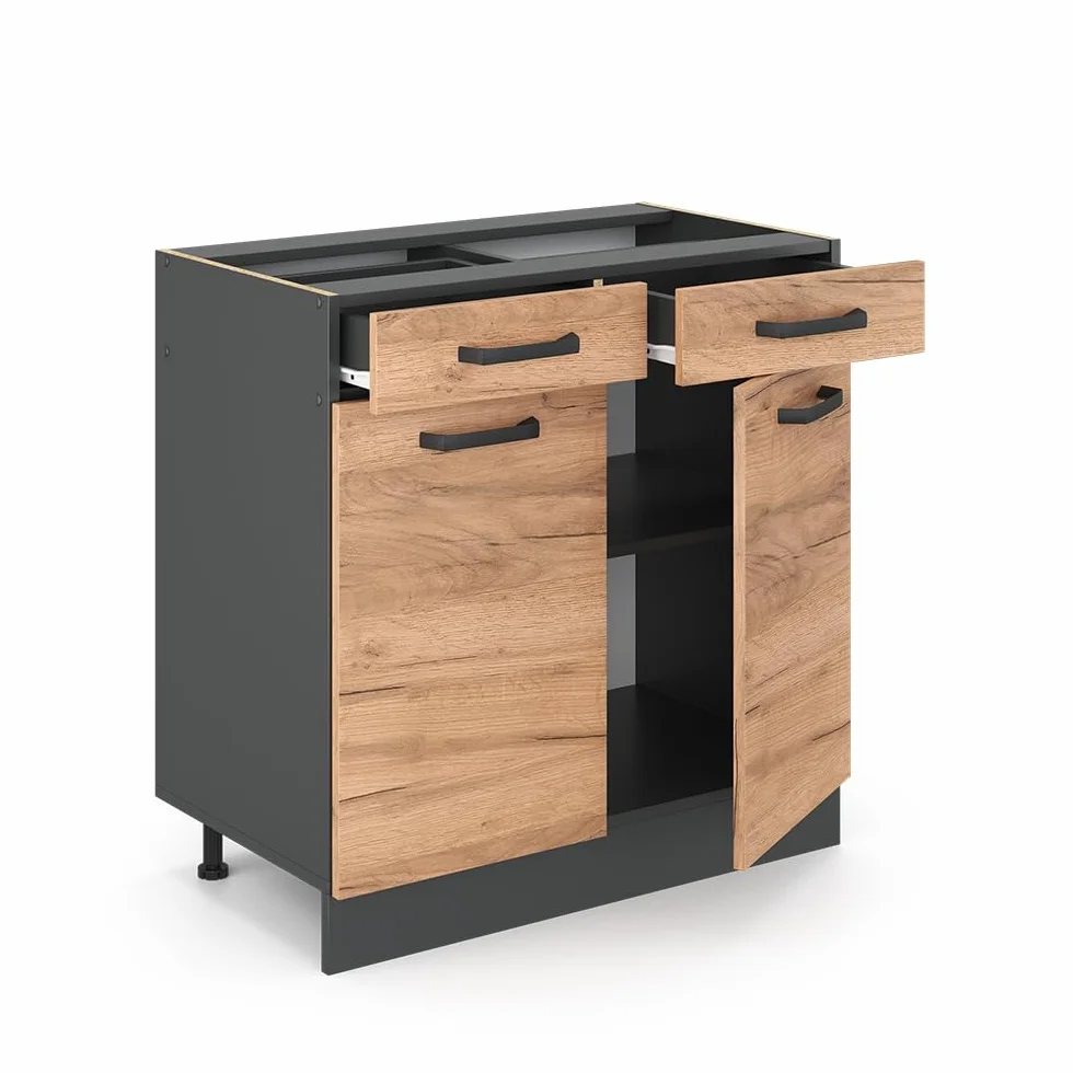 Vicco mobiletto base per cucina R-line, Quercia dorata/Antracite, 80 cm senza piano di lavoro