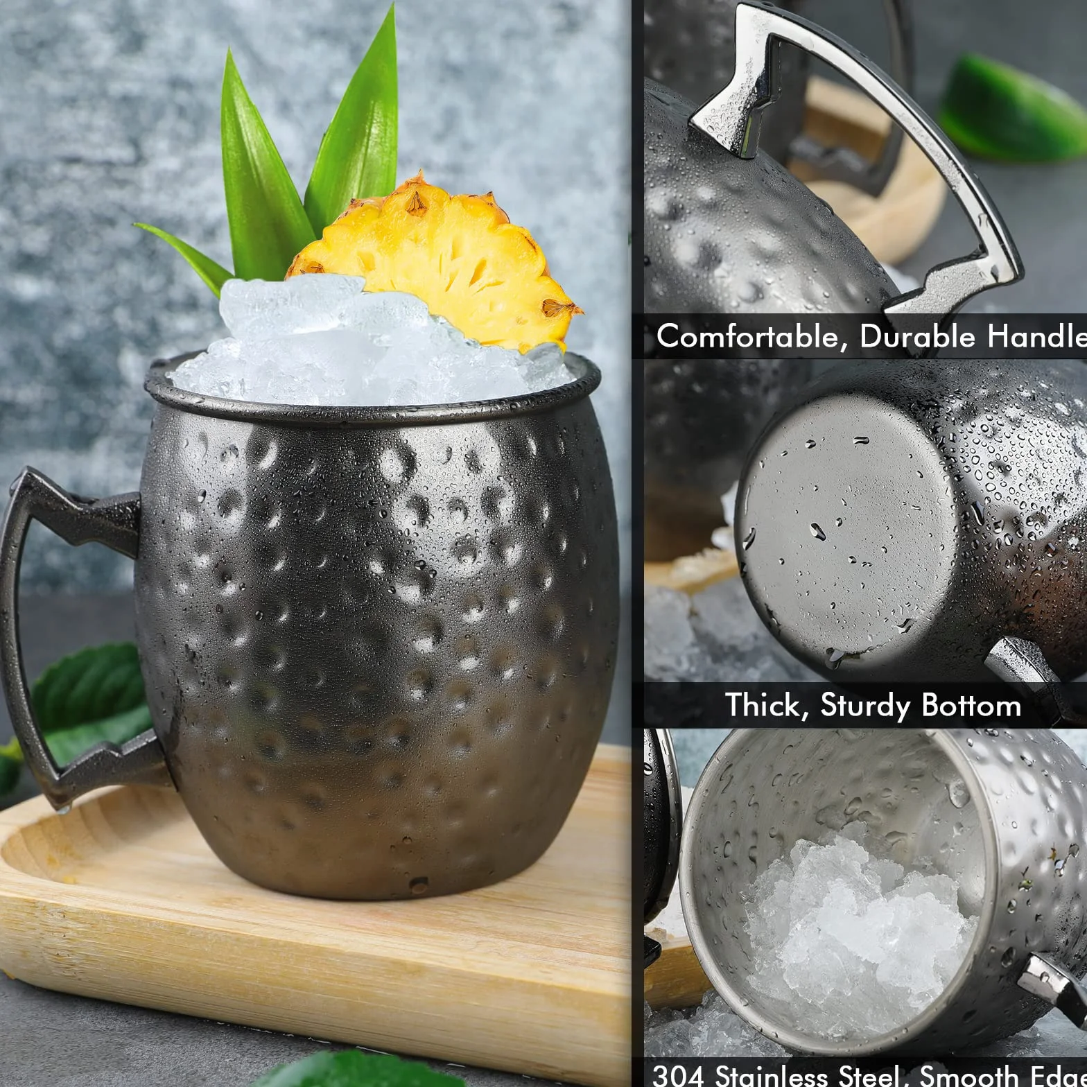 Moscow Mule Set di 4 Tazze in Acciaio Inox Nero Gunmetal 510 oz