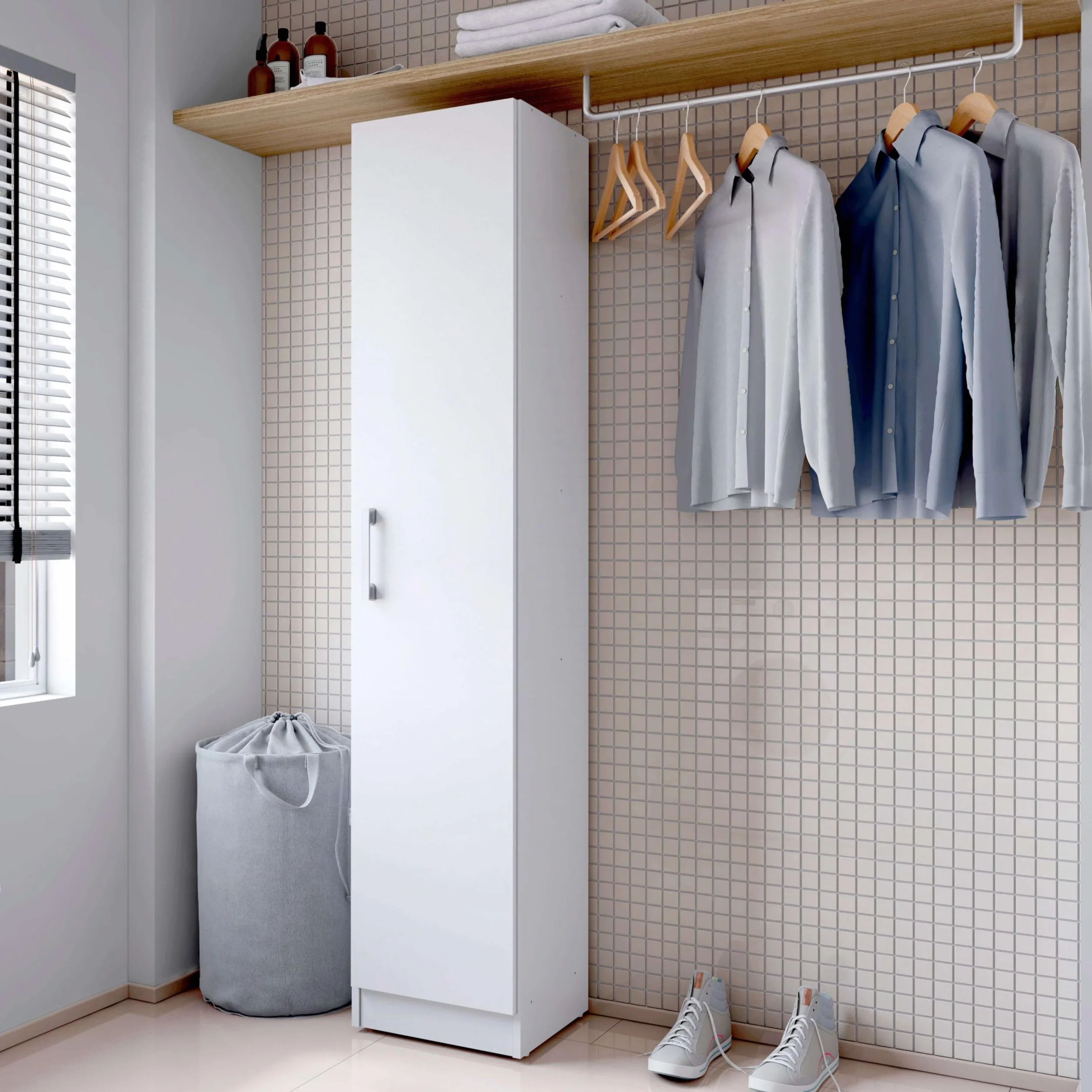 Miroytengo Armadio ausiliario multiuso alto anta apribile colore bianco 35 x 170 cm stile moderno cucina