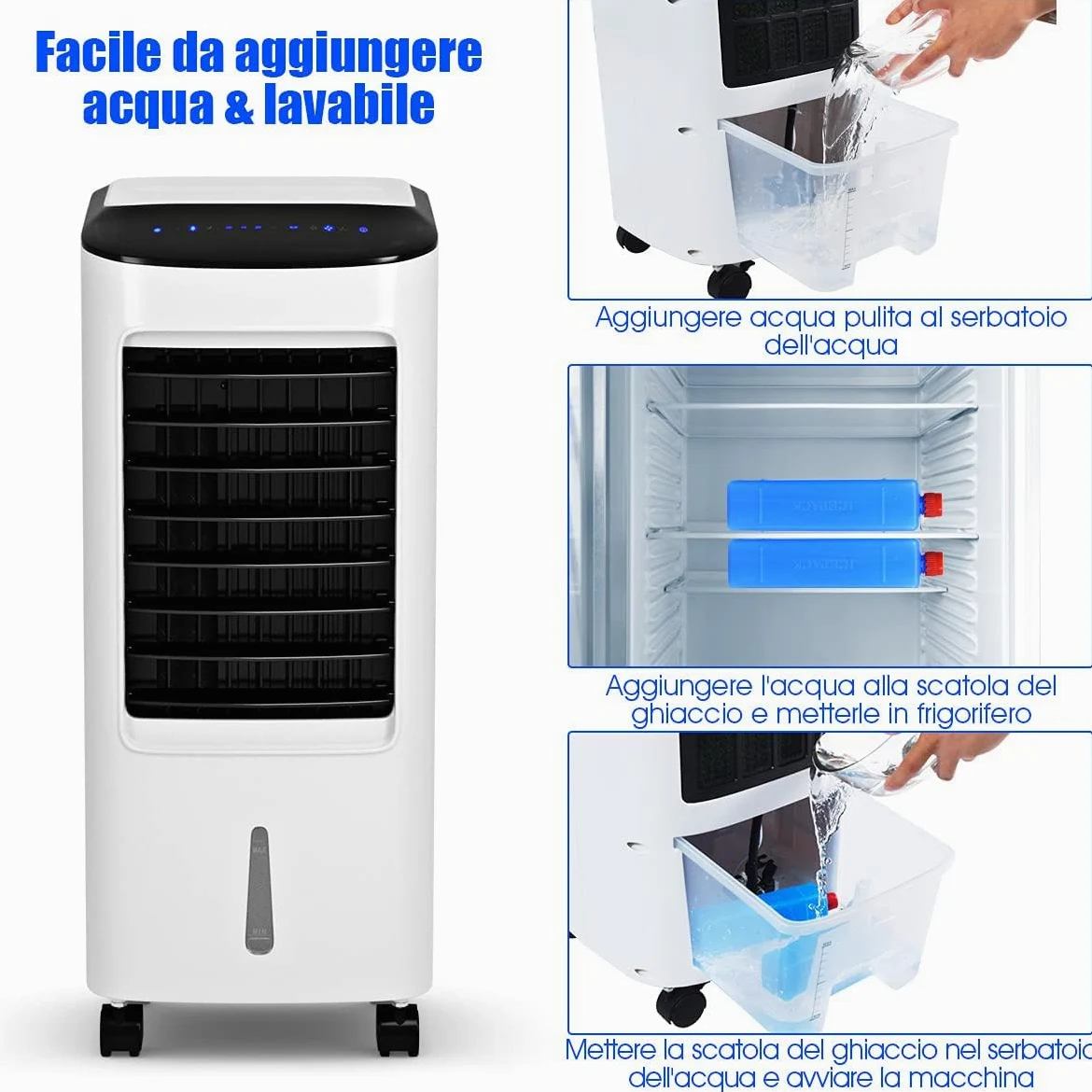 GYMAX Raffrescatore d'Aria senza Tubo, 65W Condizionatore Portatile con Ghiaccio e Acqua 7L, 3 in 1 Raffrescatore Evaporativo Oscillazione Automatica, Timer 7,5h Telecomando per Casa e Ufficio, Bianco