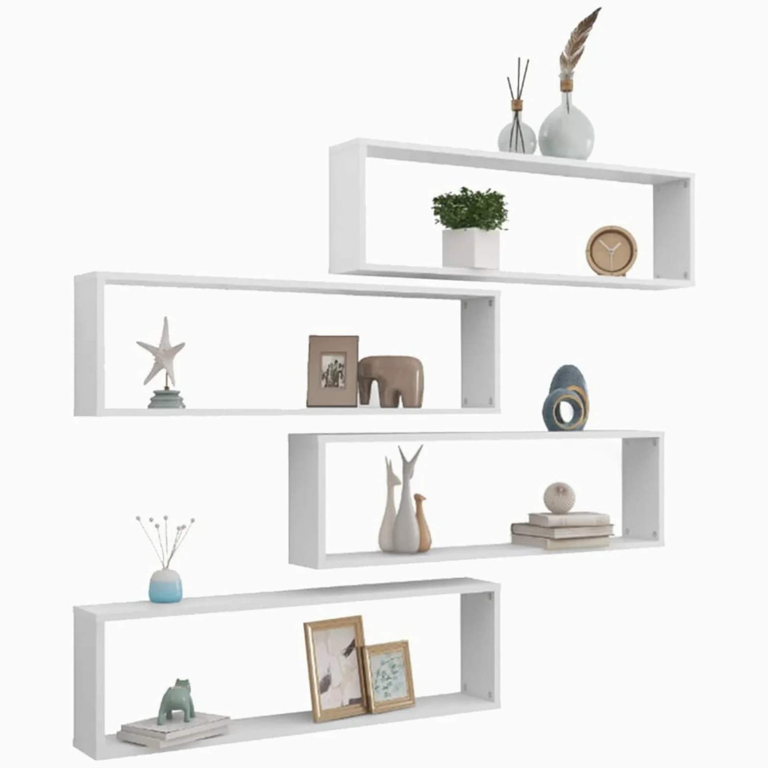 Rantry Mobili Mensole Parete a Cubo 4 pz Bianco 100x15x30 cm in Multistrato, Mobile a Parete Appendere Ripiano, per Ingresso Ripiano in Stile Moderno Mobili da Corridoio