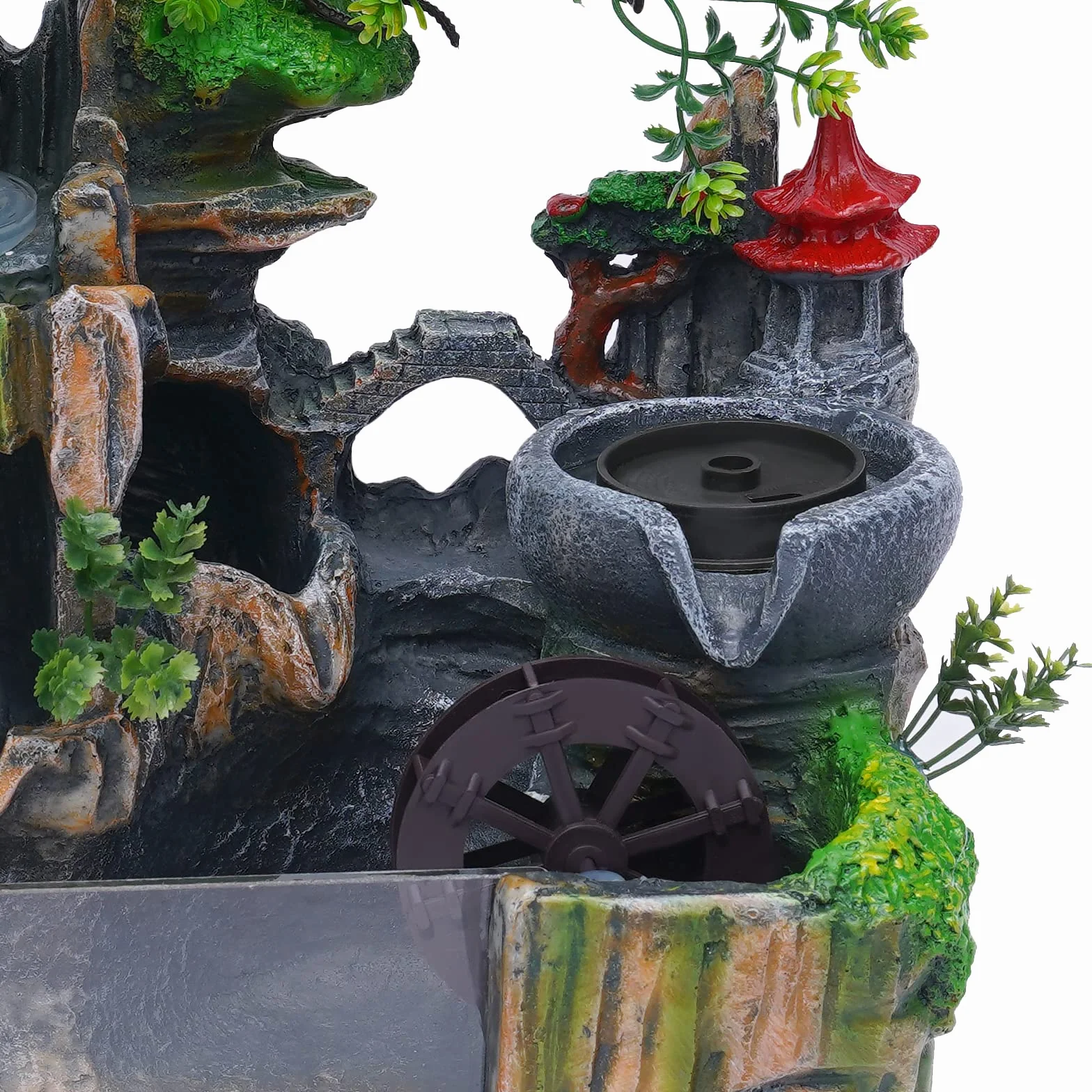 Fontana da interni con piante e illuminazione, fontana da tavolo con pompa da scrivania, paesaggio, cascata, decorazione per casa, ufficio, camera da letto, bar (paesaggio 2)