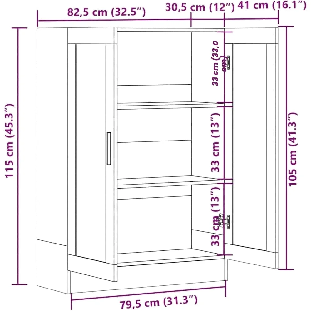 vidaXL Armadietto con Vetrina Bianco 82,5x30,5x115cm Legno Multistrato