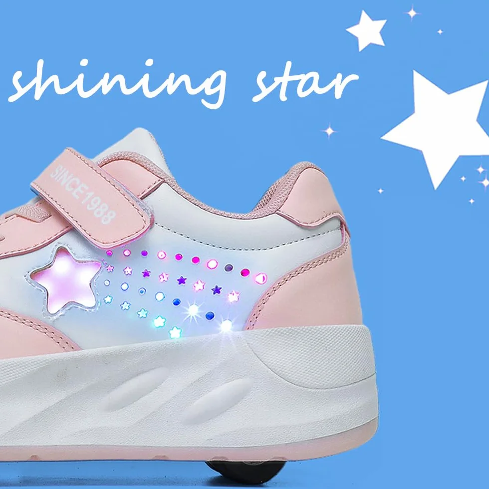 Scarpe con Rotelle per Bambini 2 in 1, Scarpe da Skateboard Sportive con 4 Ruote Rimovibili, Pattini Unisex Sneakers Moda