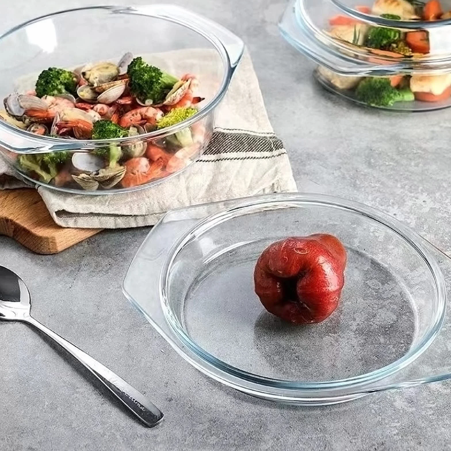 Set di 6 Pezzi Casseruola Tonda in Vetro Con Coperchio, 1L+1.5L+1.8L Temperato Teglia da Forno per Forno, Congelatore e Lavabile in Lavastoviglie