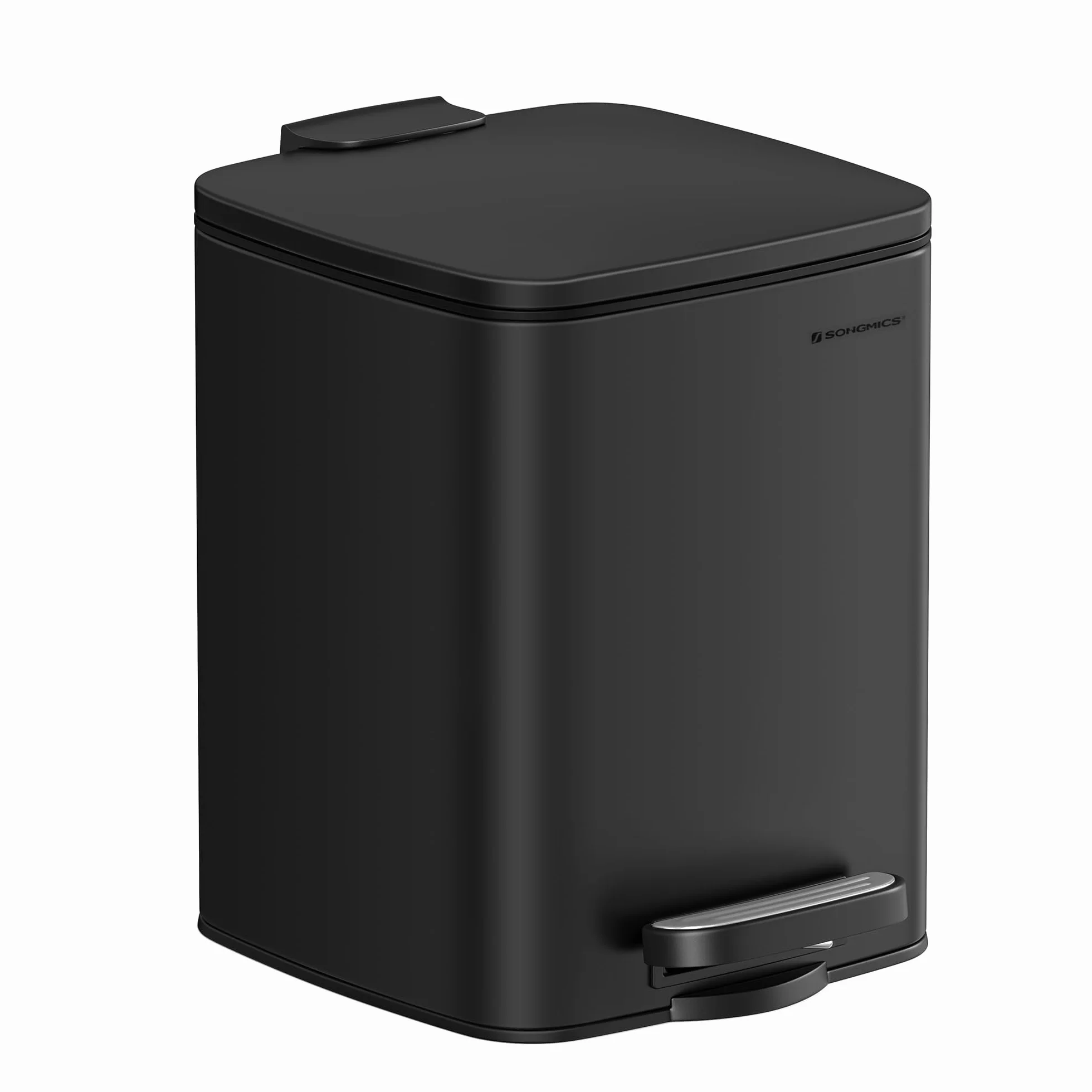 SONGMICS Pattumiera da Bagno 6 L Cestino a Pedale Acciaio Nero Coperchio a Chiusura Morbida
