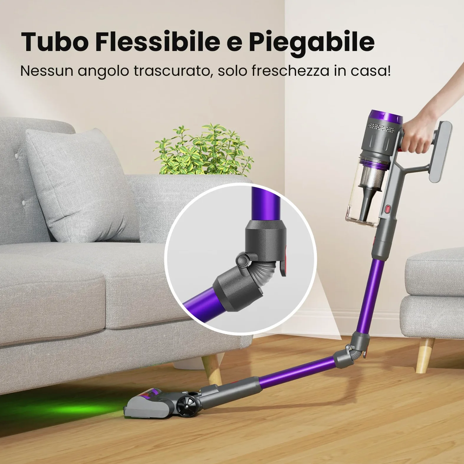 Aspirapolvere Senza Fili, 600W/58000Pa, Scopa Elettrica Senza Fili 75 Min, Aspirapolvere Senza Filo con LED Touchscreen, Autoportante Anti-Avvolgimento per Tappeti/Pavimenti/Peli Animali