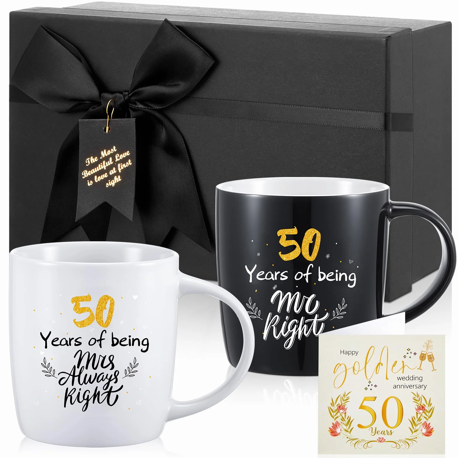 Geiserailie 2 Tazze Tazza di Ceramica 50 Years Mr and Mrs con Carte Coppie Divertenti Regali Natale Scatole Regalo Nere Matrimonio Fidanzamento Anniversario 380 ml