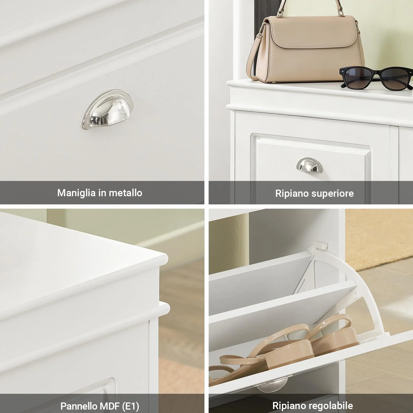 SoBuy Scarpiera Salvaspazio Slim Mobiletto Ingresso 4 Ante Ribalta Armadio Portascarpe Moderna 105x24x83cm Bianca FSR79-W