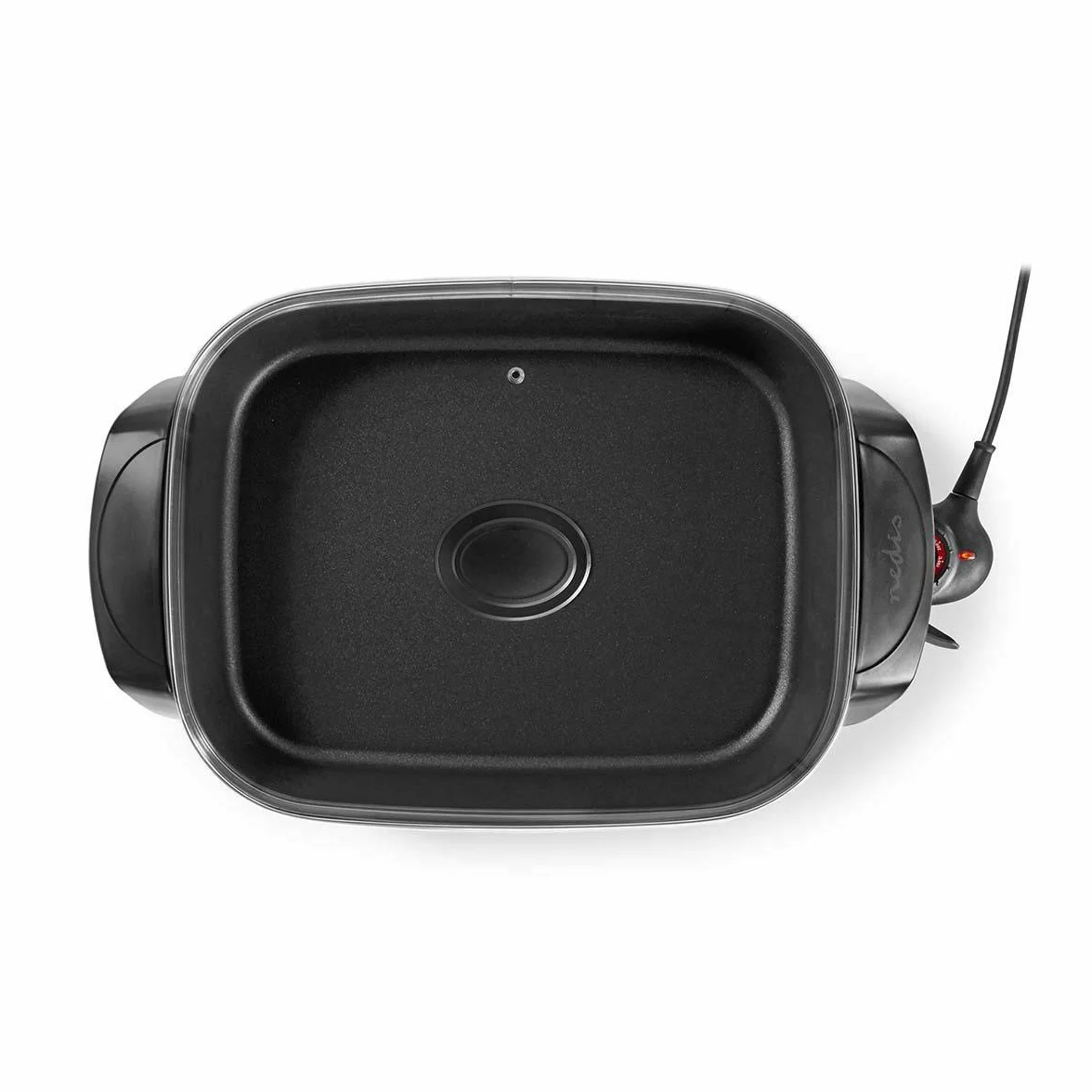 Nedis Padella Elettrica, Padella Multifunzionale con Corpo in Alluminio Pressofuso e Coperchio in Vetro, Lavabile in Lavastoviglie, Diametro 40 cm, Nero