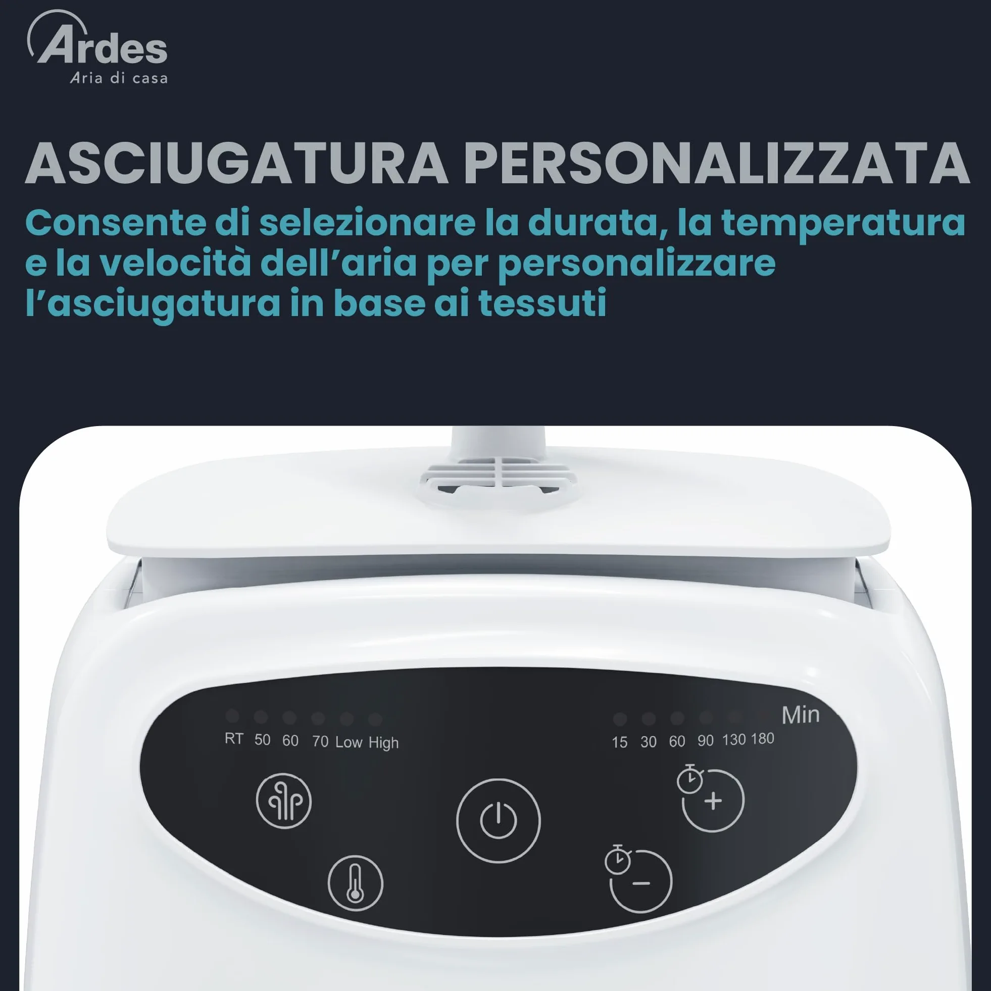 Ardes BLOWY PRIME Stiratrice Automatica e Manichino di Asciugatura 2 in 1, Stiratura Verticale senza Pieghe, 4 Clip di Peso, Timer e Schermo Digitale