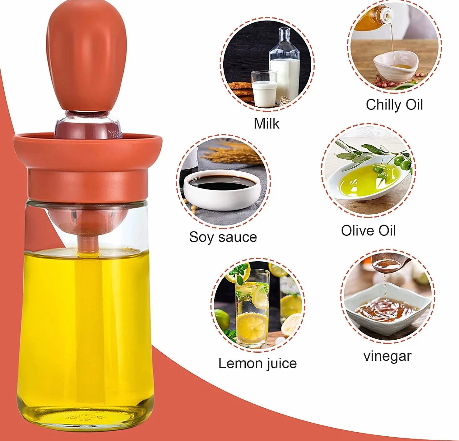 2pcs Bottiglia di Olio con Pennello in Silicone,180ml 2 in 1 Bottiglia di Erogatore di Olio con Spazzola Distributore di Olio in Vetro per Cucina Barbecue Pasticceria (blu+rosso)