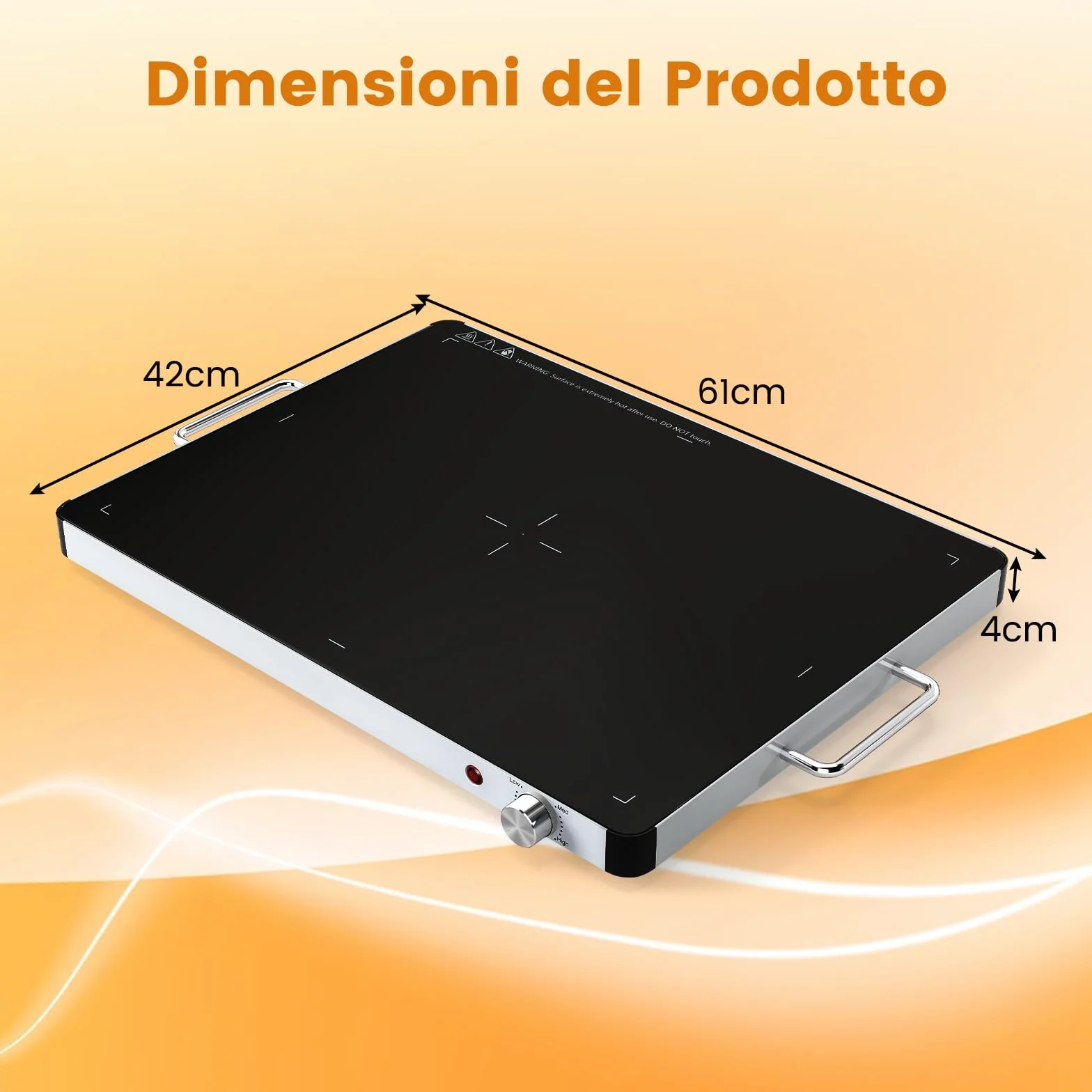Vassoio Riscaldante Elettrico in Vetro Temperato 3 Livelli Temperatura 53×40cm