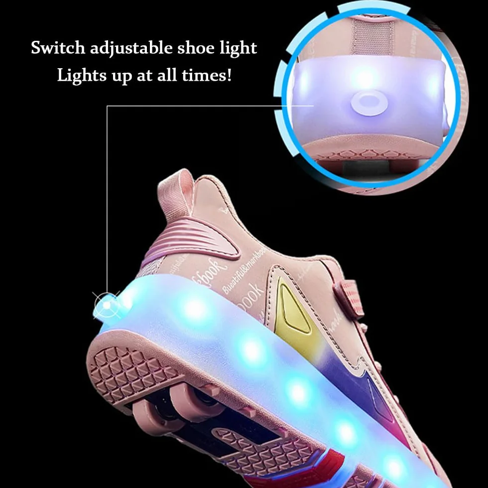 ENEN Scarpe con Rotelle Luce Bambina Bambini Sportive Scarpe da Skateboard 4 Ruote Sneakers Outdoor Multisport 27-43 EU