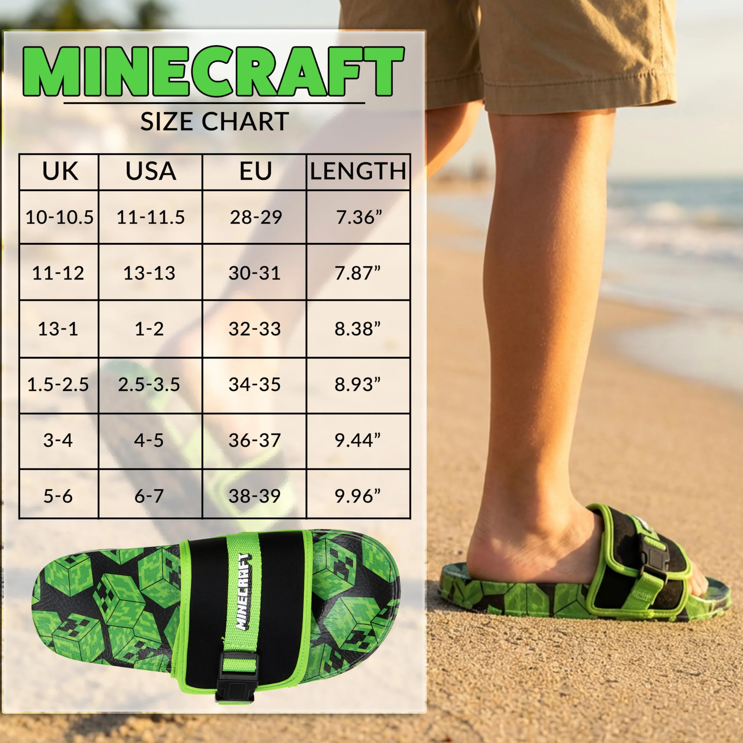 Get Trend Minecraft Ciabatte Bambino con Velcro, Creeper Sandali Comodi Estive in Gomma per Uso Quotidiano e Casa, Regali per Gamer