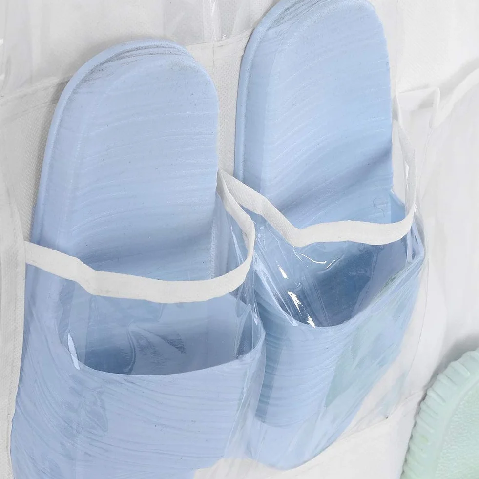 Organizer per Borse Trasparente da Appendere con 24 Tasche, Portaoggetti in Tessuto Non Tessuto Bianco 59,06 x 17,72 Pollici