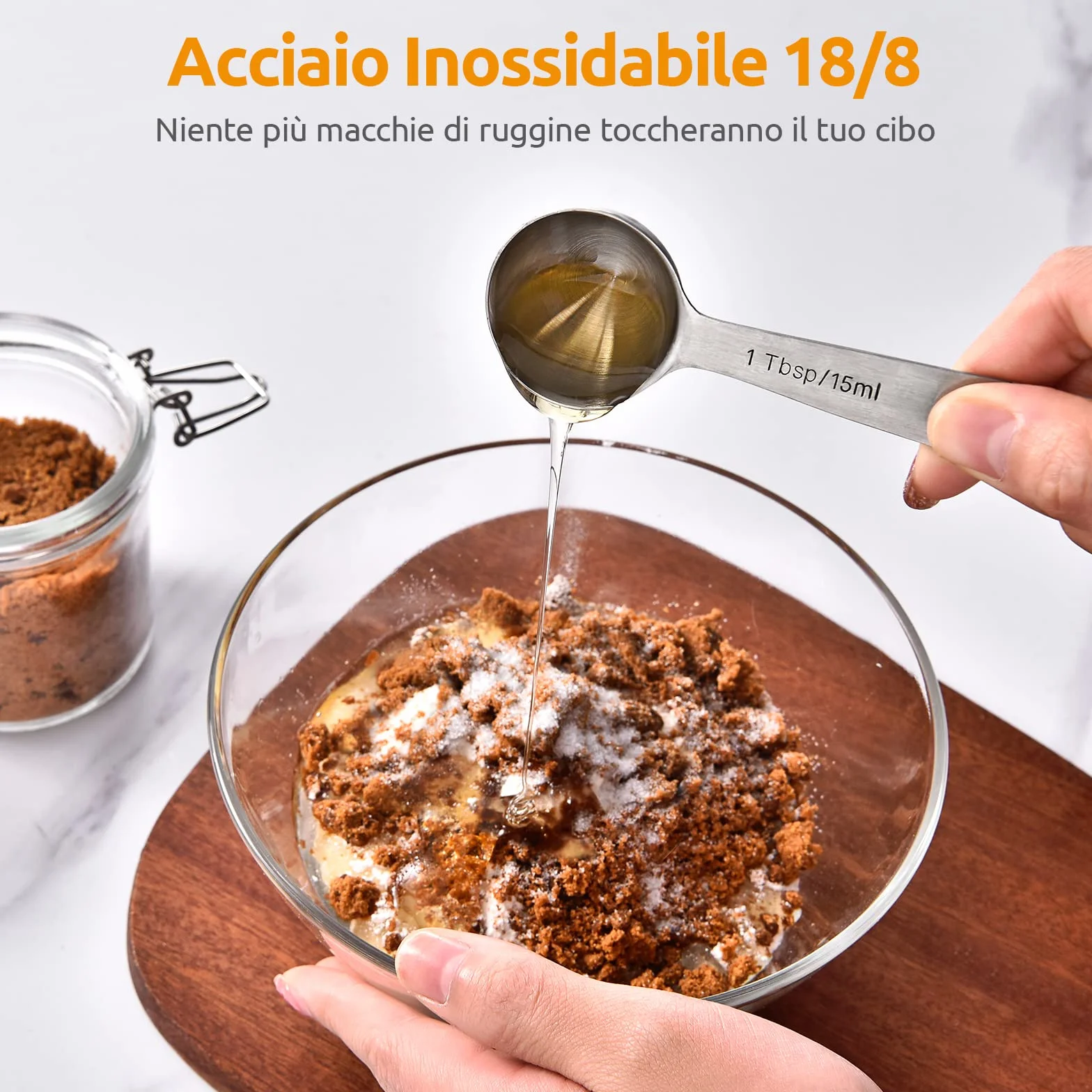 Set di 5 Cucchiai Dosatori: U-Taste Set di misurini in acciaio inossidabile 18/8 (1/4 tsp, 1/2 tsp, 1 tsp, 1/2 tbsp & 1 tbsp) per ingredienti secchi e liquidi