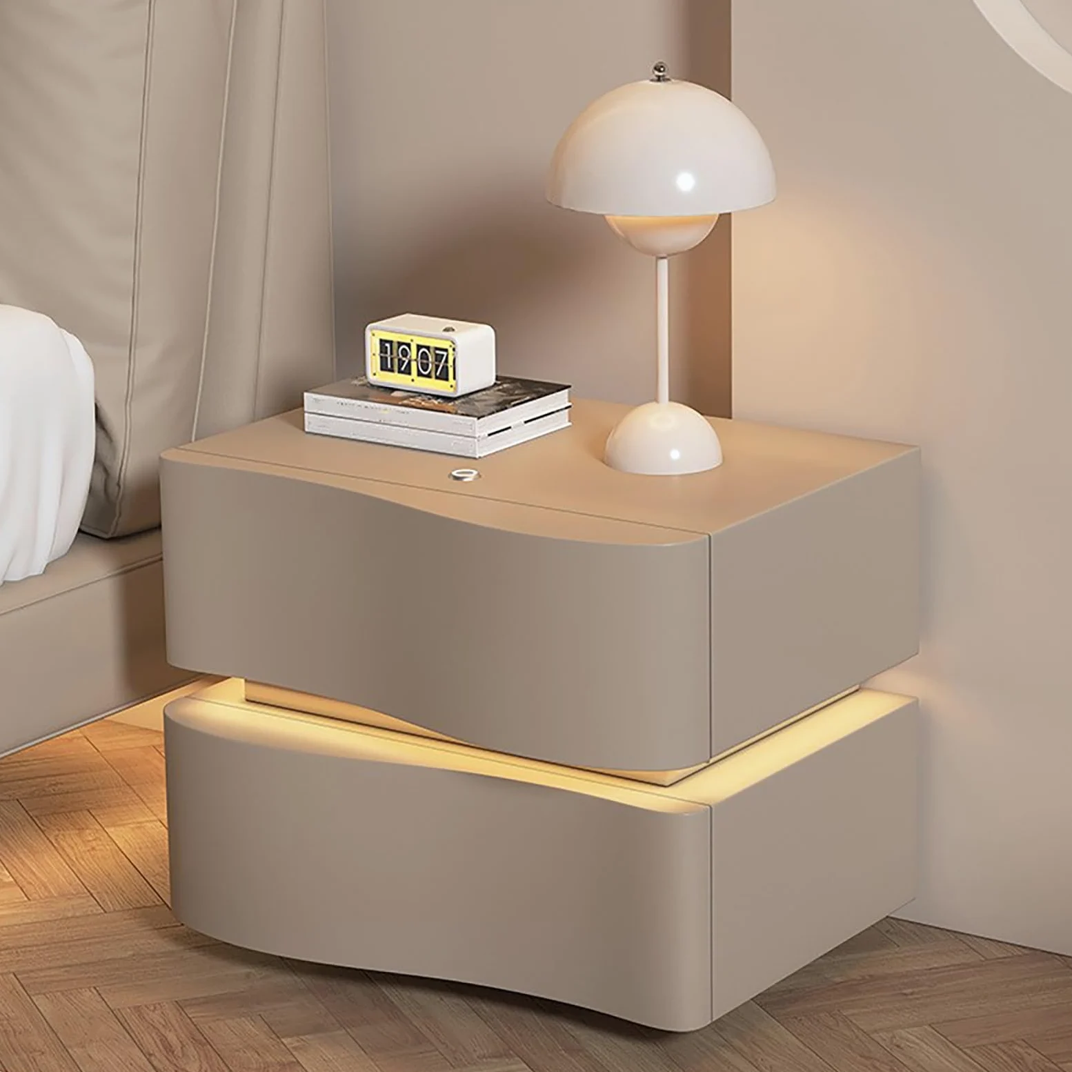 Comodino con Cassetti in Legno, Comodino A LED, Comodino Bianco, Comodini Camera da Letto Moderni, Comodino Moderno con Contenitore, Comodino Camera da Letto.(Brown,40 * 43 * 43CM)