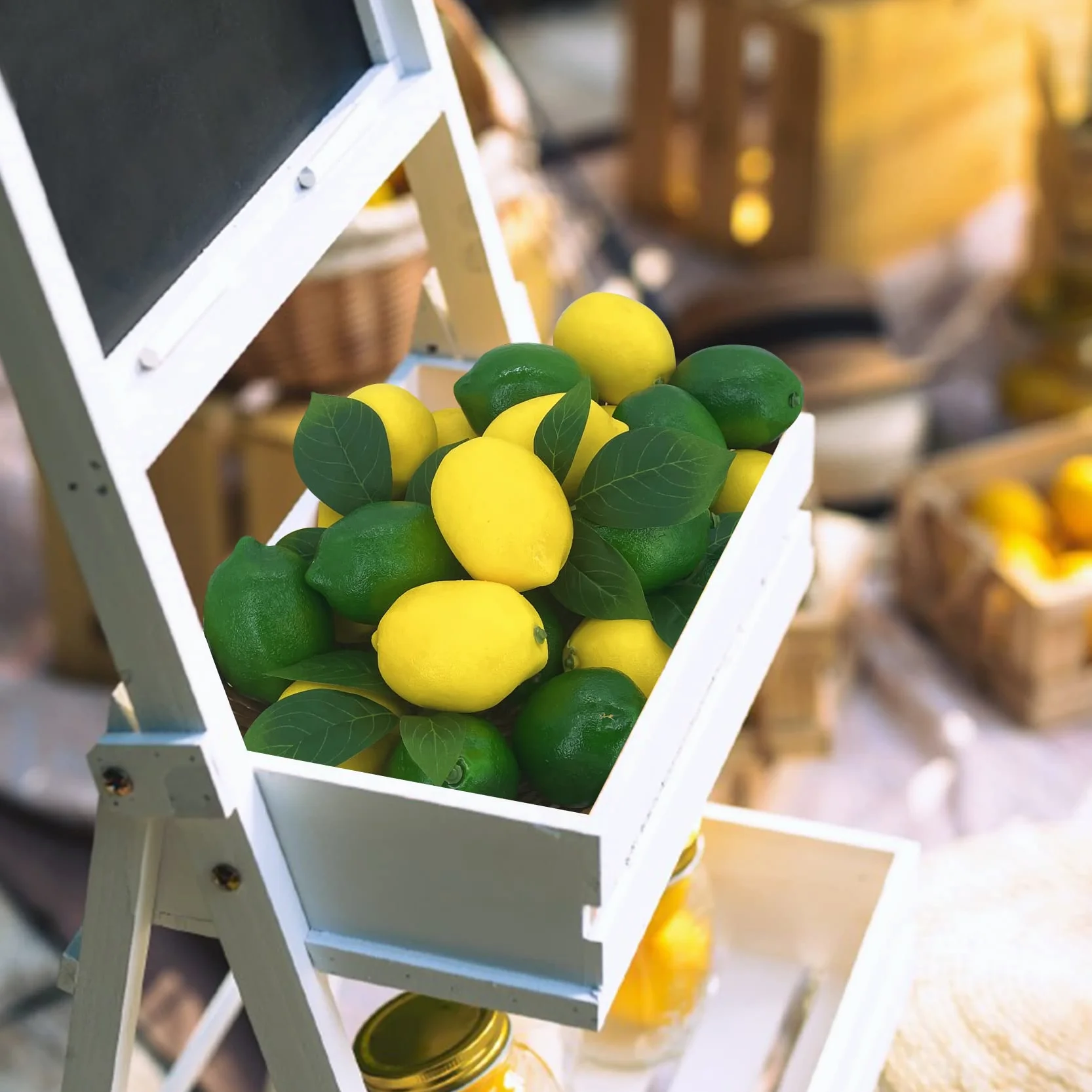 24 Pezzi Limoni e Lime Finti Decorativi con Foglie, Frutta Artificiale Realistica in Plastica per Cucina, Centrotavola Estivo
