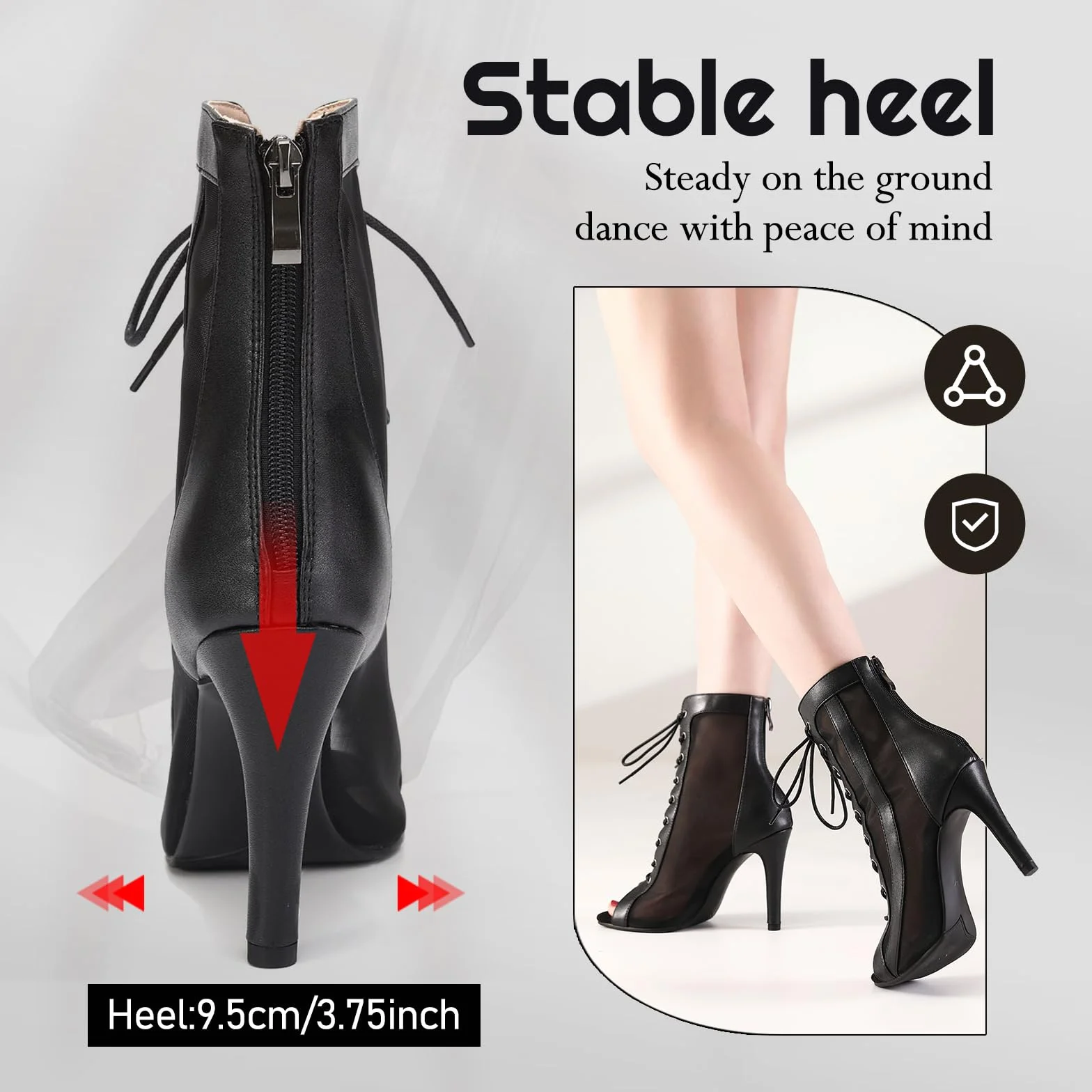 Stivali da Ballo Latino Donna Punta Aperta con Lacci Salsa Tango Scarpe da Ballo Performance