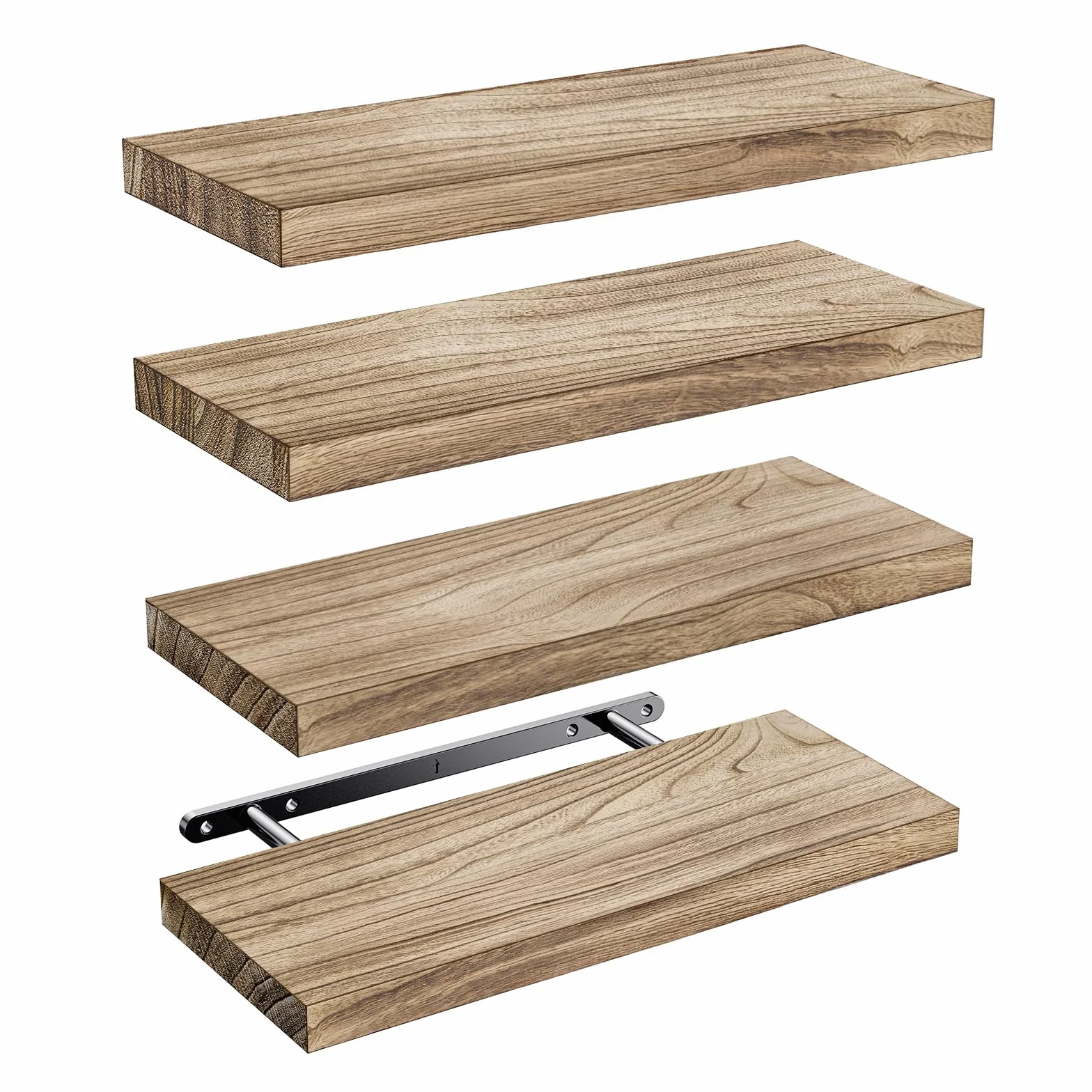Pipishell Mensola da Muro 40 cm, Mensole in Legno di Paulownia Set da 4, Marrone Chiaro