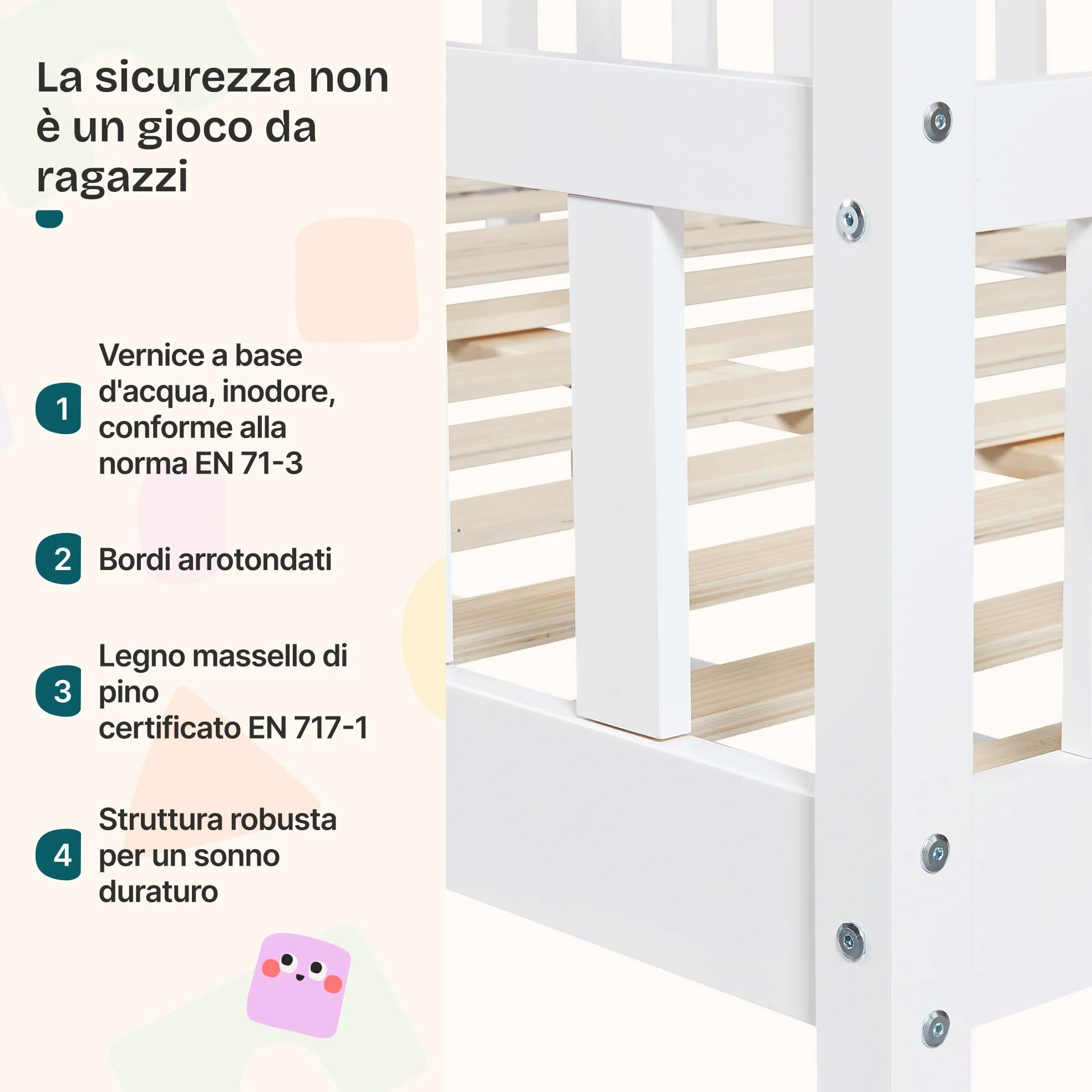 [en.casa] Letto per Cameretta Lettino a Forma di Casetta con Sbarre Letto Piazza e Mezza per Bambini Struttura in Legno di Pino 120 x 200 cm Bianco