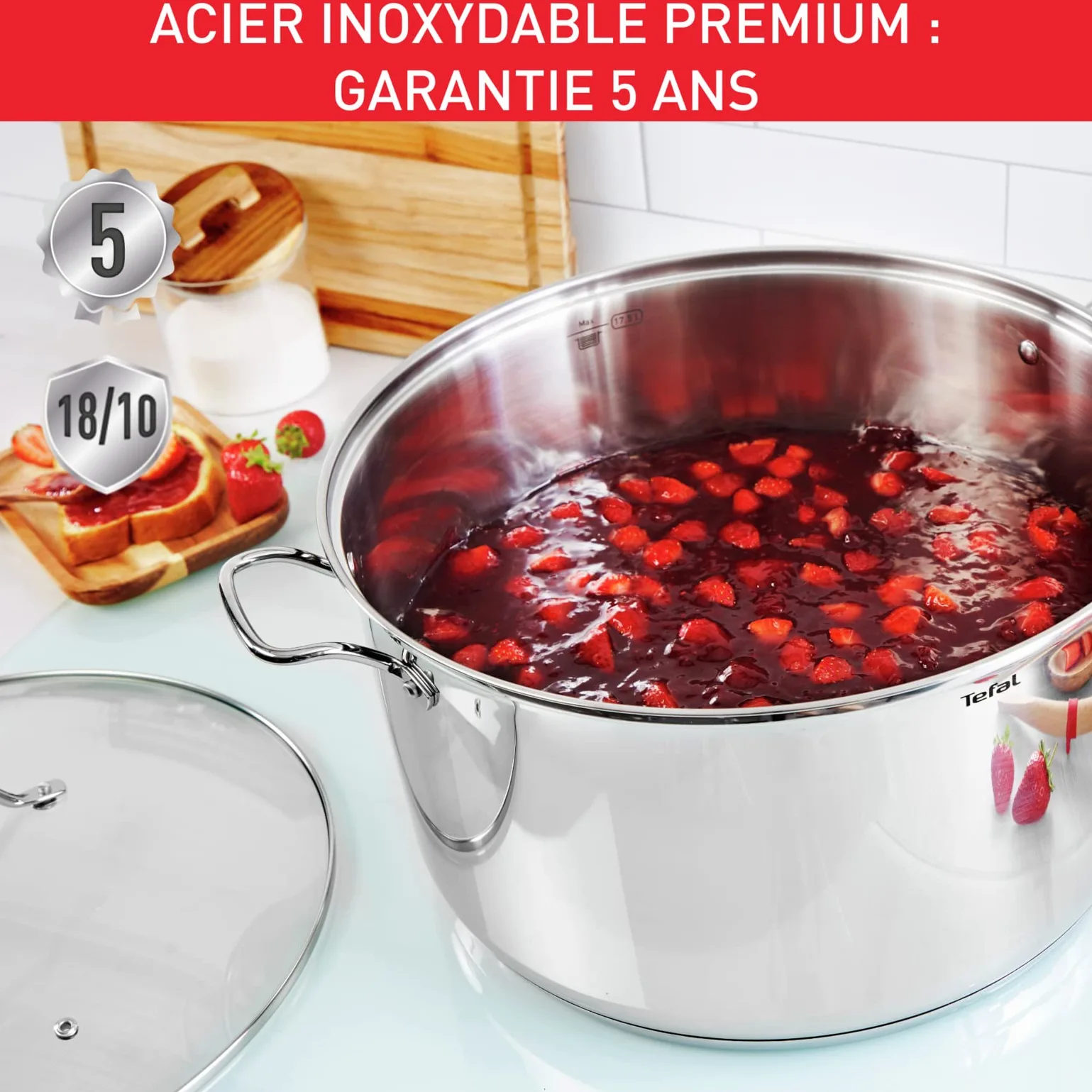 Tefal Intuition XL Grande pentola in acciaio inox 30 cm/10 L, induzione, 5 anni, acciaio inossidabile 18/10 di prima qualità, XL, manici robusti, coperchio in vetro B8646904