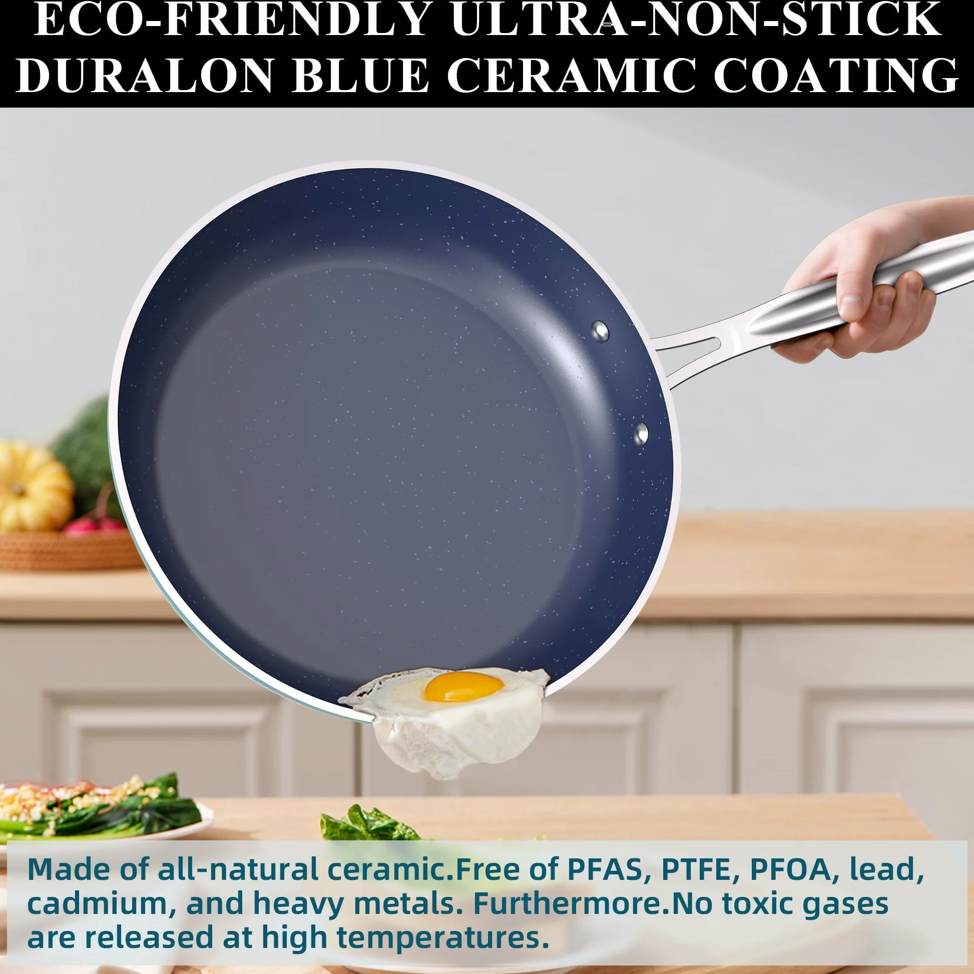 Nuwave Healthy Duralon - Set di pentole in ceramica blu con rivestimento antiaderente, infuso di diamante, resistente ai graffi, senza PFAS, adatto al forno, pronto ad induzione e riscaldamento