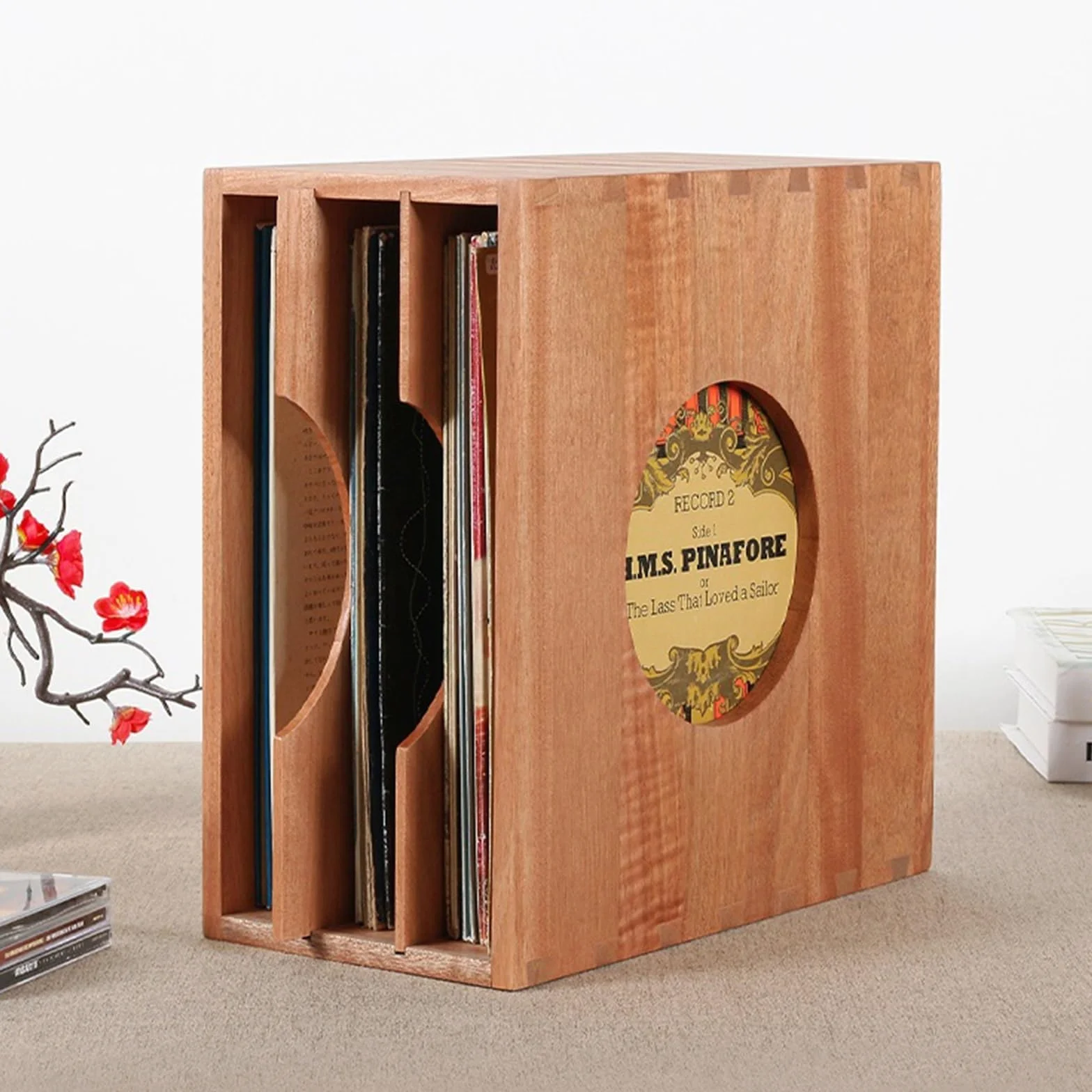 archiviazione dei record Scatola for raccolta CD in legno massello for portadischi in vinile centro di intrattenimento