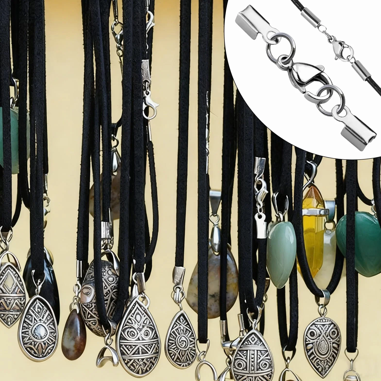 10 chiusure a catena in acciaio inox, accessori per gioielli fai da te, con fibbia a aragosta, adatti per cordini in pelle, collane, bracciali e altri gioielli (argento)