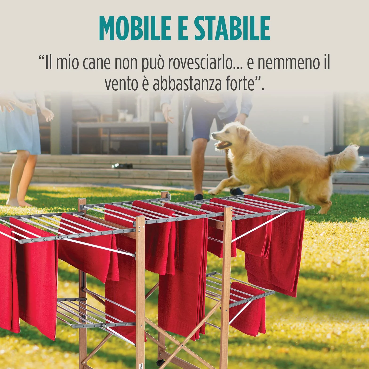 VITAPUR House Care XXL Stendibiancheria con Ruote - Stendino 2 Livelli 21m - Pieghevole 12cm Effetto Legno - Stendibiancheria da Terra Mobile Interno Esterno - 25kg Portata 136x69cm Salvaspazio