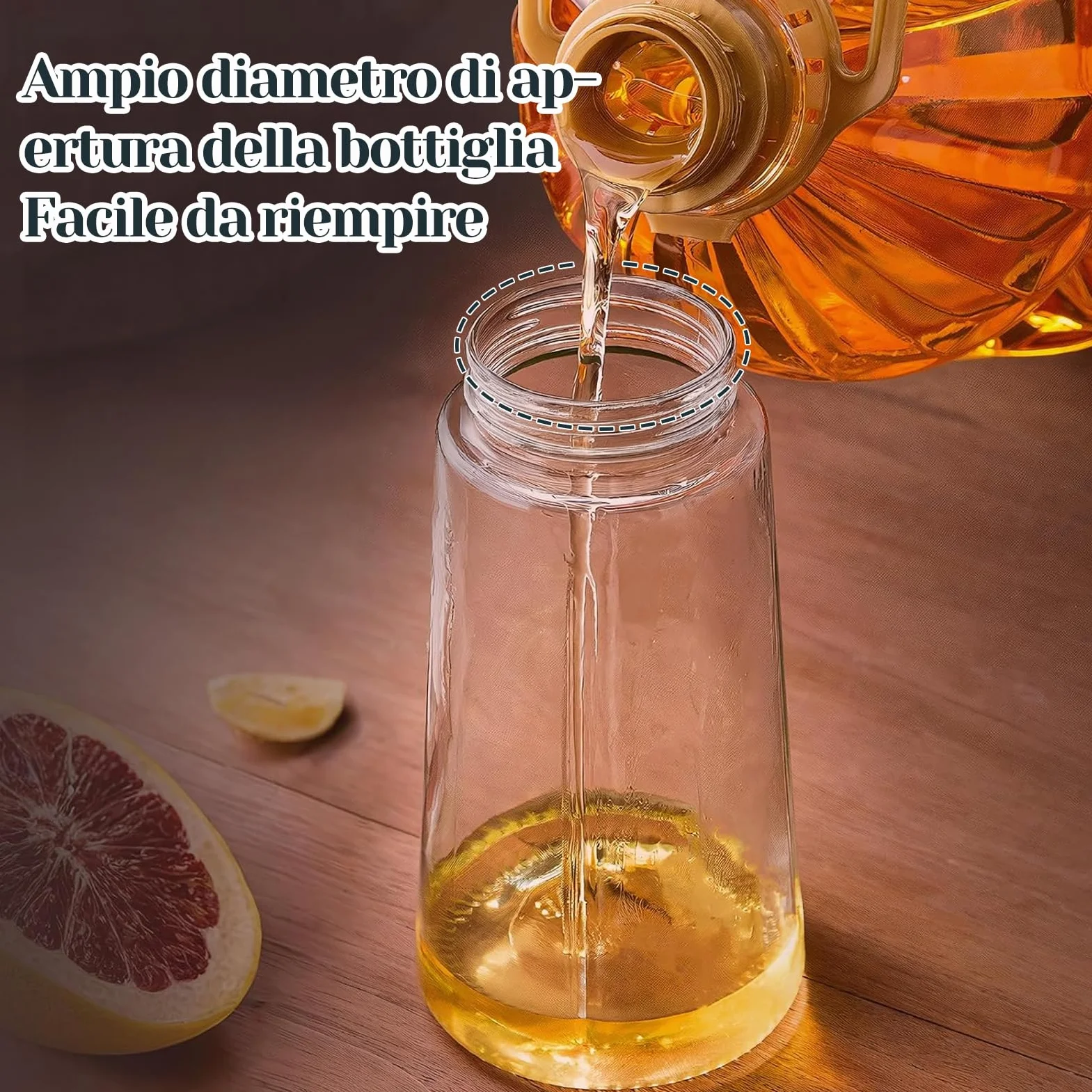 Spruzzatore per olio in vetro da 470 ml, 2 in 1, dispenser e flacone spray – per cucina, friggitrice ad aria e grill – senza BPA, a prova di perdite, riutilizzabile