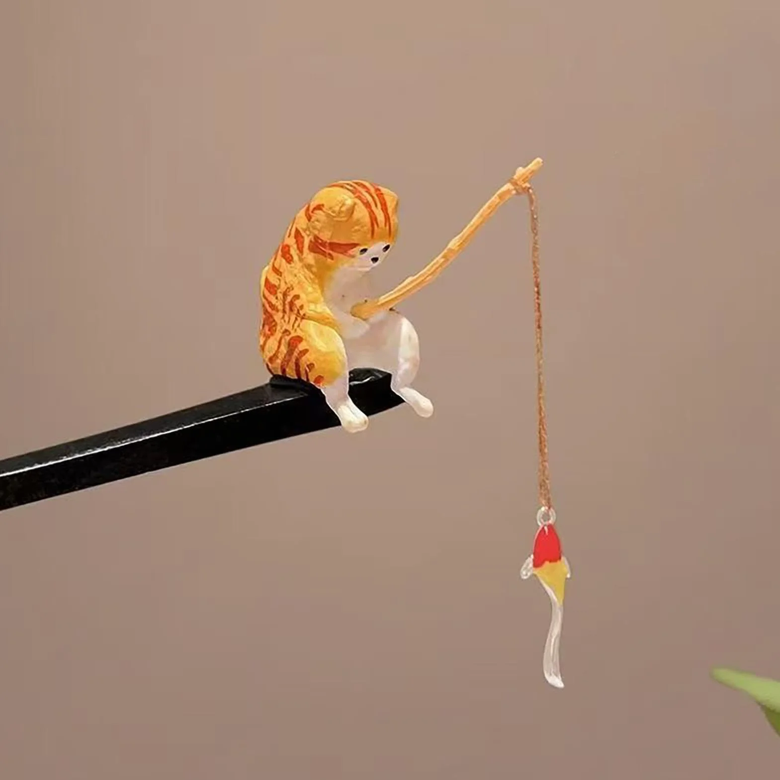 Bastoncini Per Capelli Cinesi 28 G Spillone In Legno Decorativo Gatto Che Pesca Donne Ragazze Adolescenti