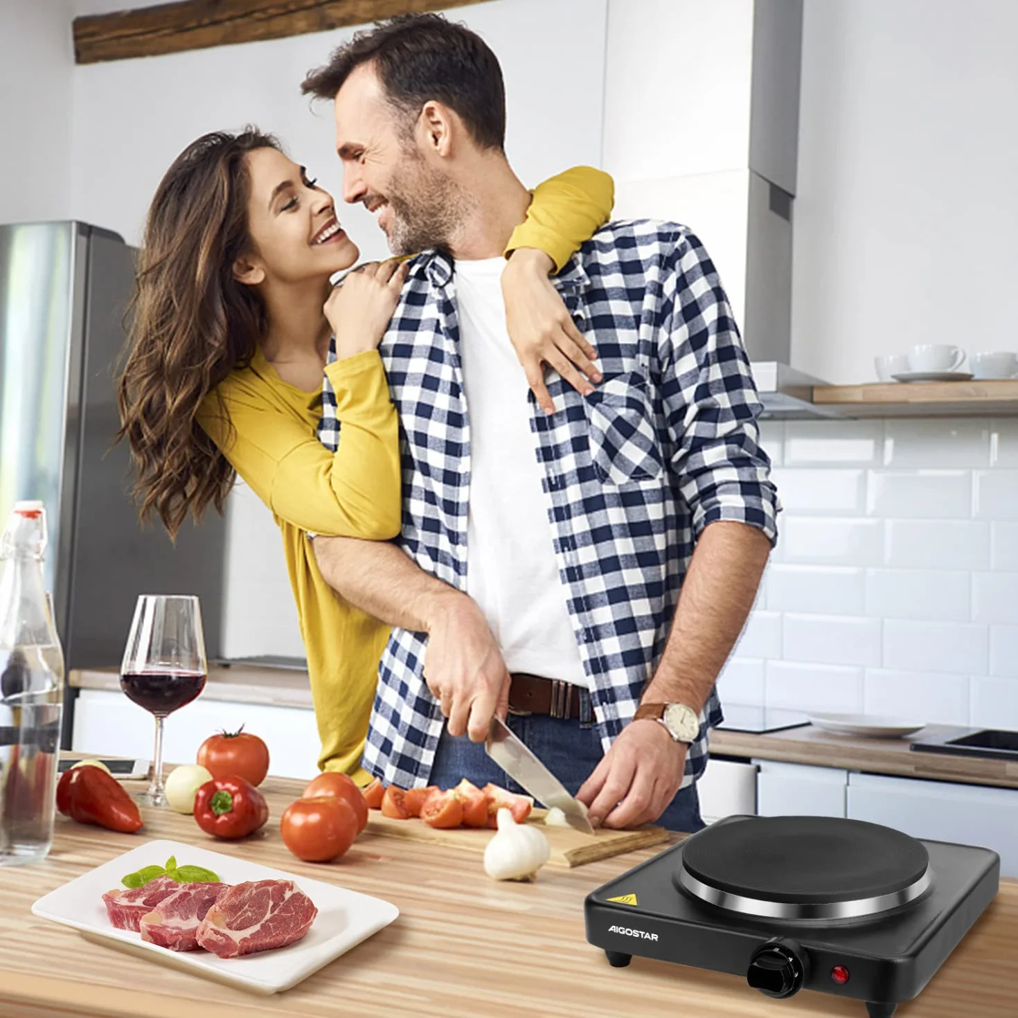 Aigostar Piastra Elettrica 1500W Fornello Portatile Ghisa Riscaldamento Rapido Temperatura Regolabile Nero