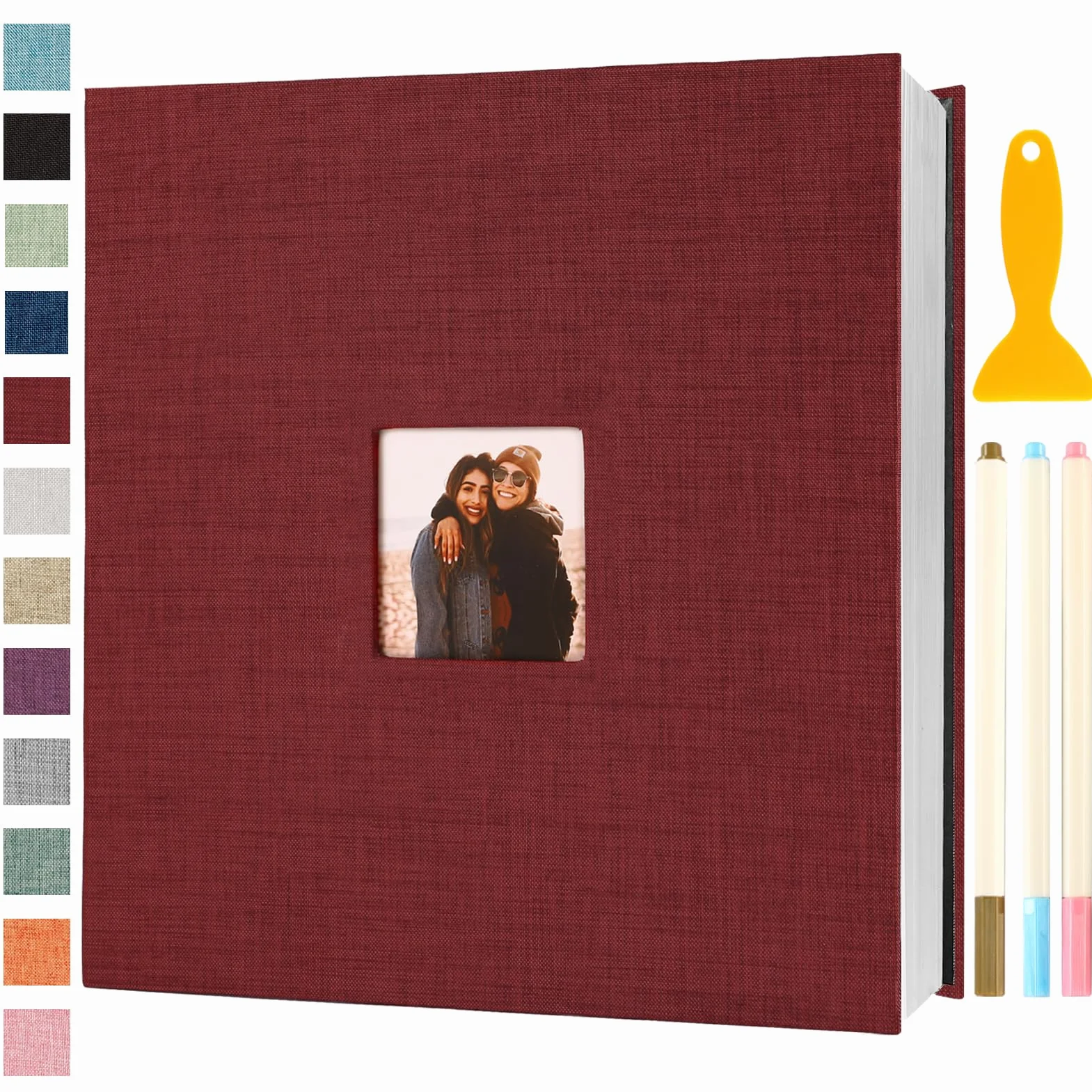 Album Fotografico Autoadesivo 33x32 CM in Lino Album Portafoto Personalizzabile Scrapbook Photo Album Fotolibro Ricordi Nascita Matrimonio Travel Journal Guest Book, 120 Pagine Rosso | Album fotografico per foto da 10 x 15 cm, 12 x 18 cm, 8 x 25 cm, pagin