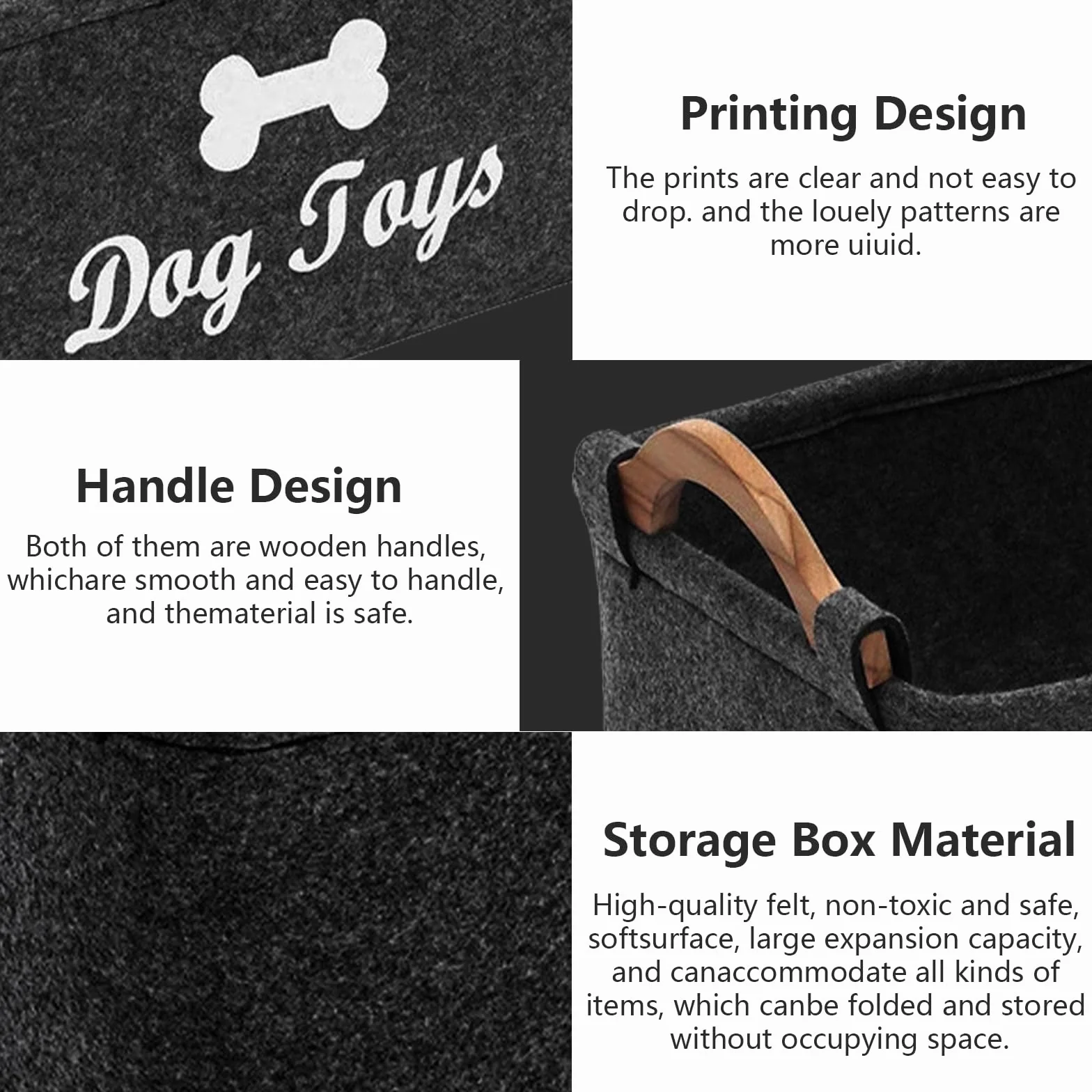 Pet Pet Toy Organizer Scatola Rettangolare Cucciolo Cestino di Immagazzinaggio Del Feltro Del Giocattolo Del Cane Grigio Scuro Organizzare Giocattoli Per Animali