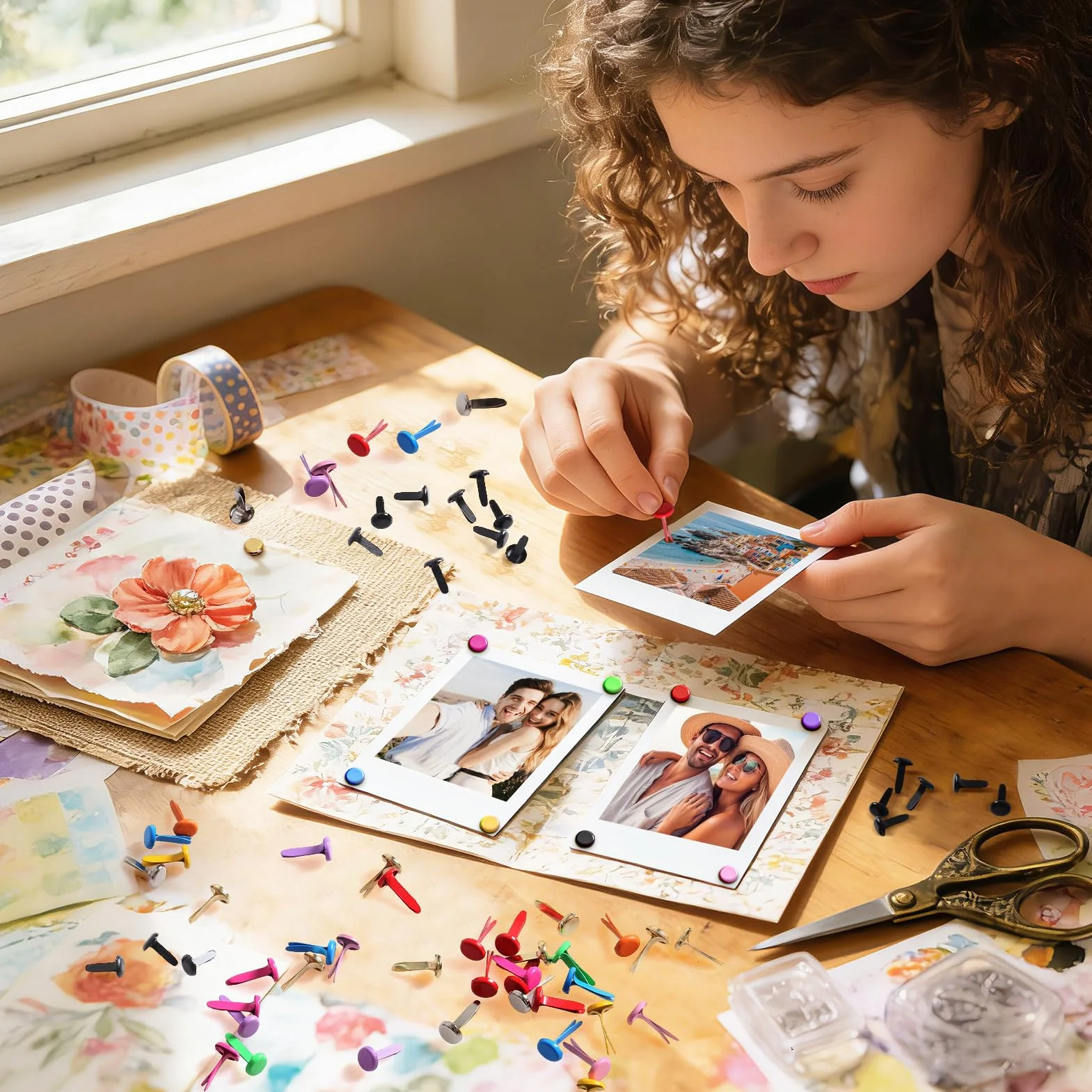 Moinkerin Brads Rotondi Metallo 200 Pezzi Fermacampioni Scrapbooking