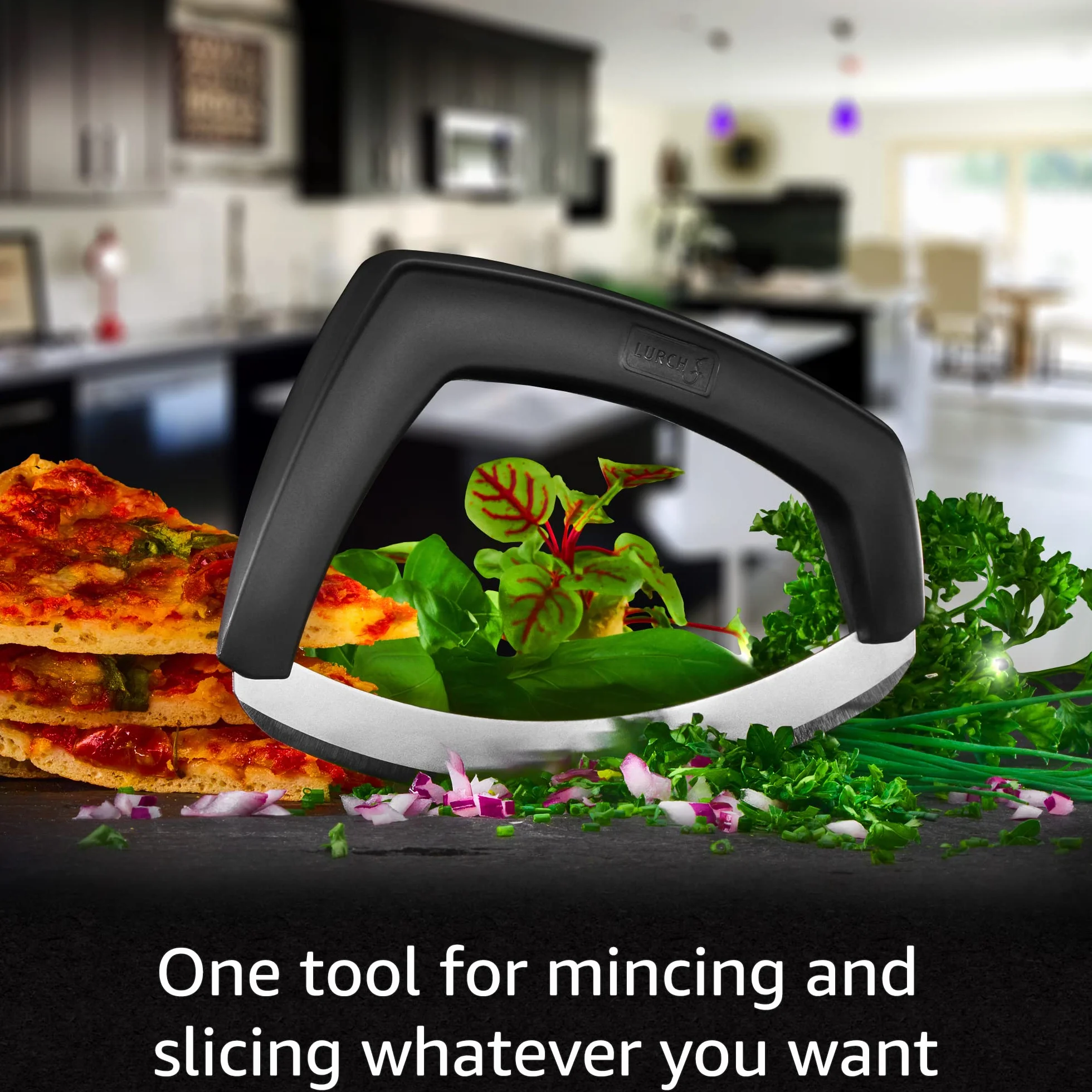 Lurch Tango 240320 - Coltello per erbe aromatiche con protezione della lama in plastica e acciaio inox, colore: nero, 5,2 x 16,5 x 12 cm