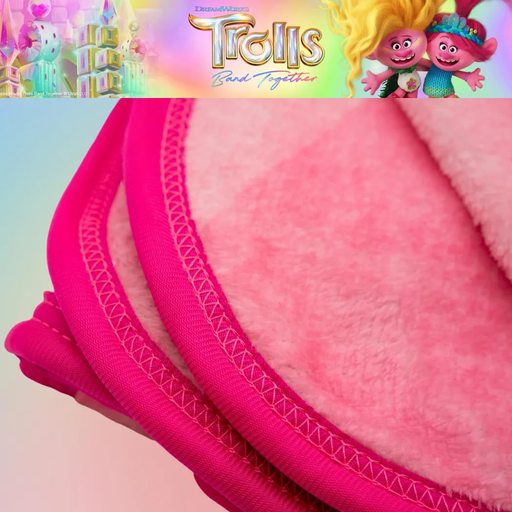 Franco DreamWorks - Coperta per bambini con 3 bande di film Trolls in seta super morbida, 101,6 x 127 cm, prodotto con licenza ufficiale