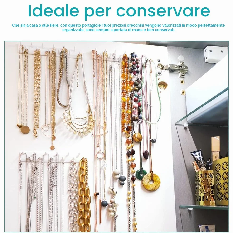 Porta Collane da Parete Autoadesivo Organizer Ganci per Gioielli Bracciali Anelli