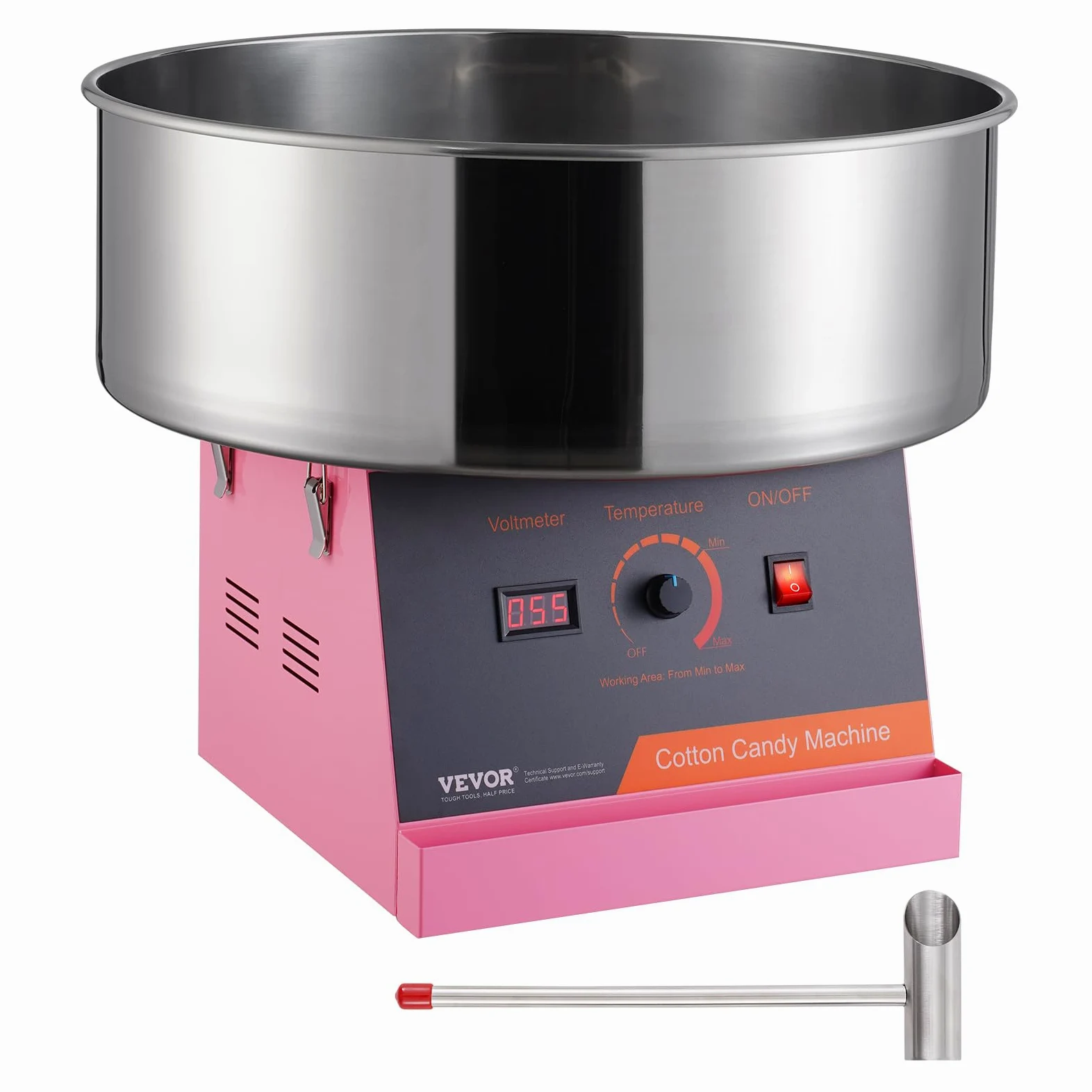 VEVOR Macchina Zucchero Filato Elettrica 1000 W Macchina Zucchero Filato Commerciale, con Ciotola in Acciaio Inossidabile, Paletta per Zucchero, per Compleanno di Bambini, Feste in Famiglia, Rosa