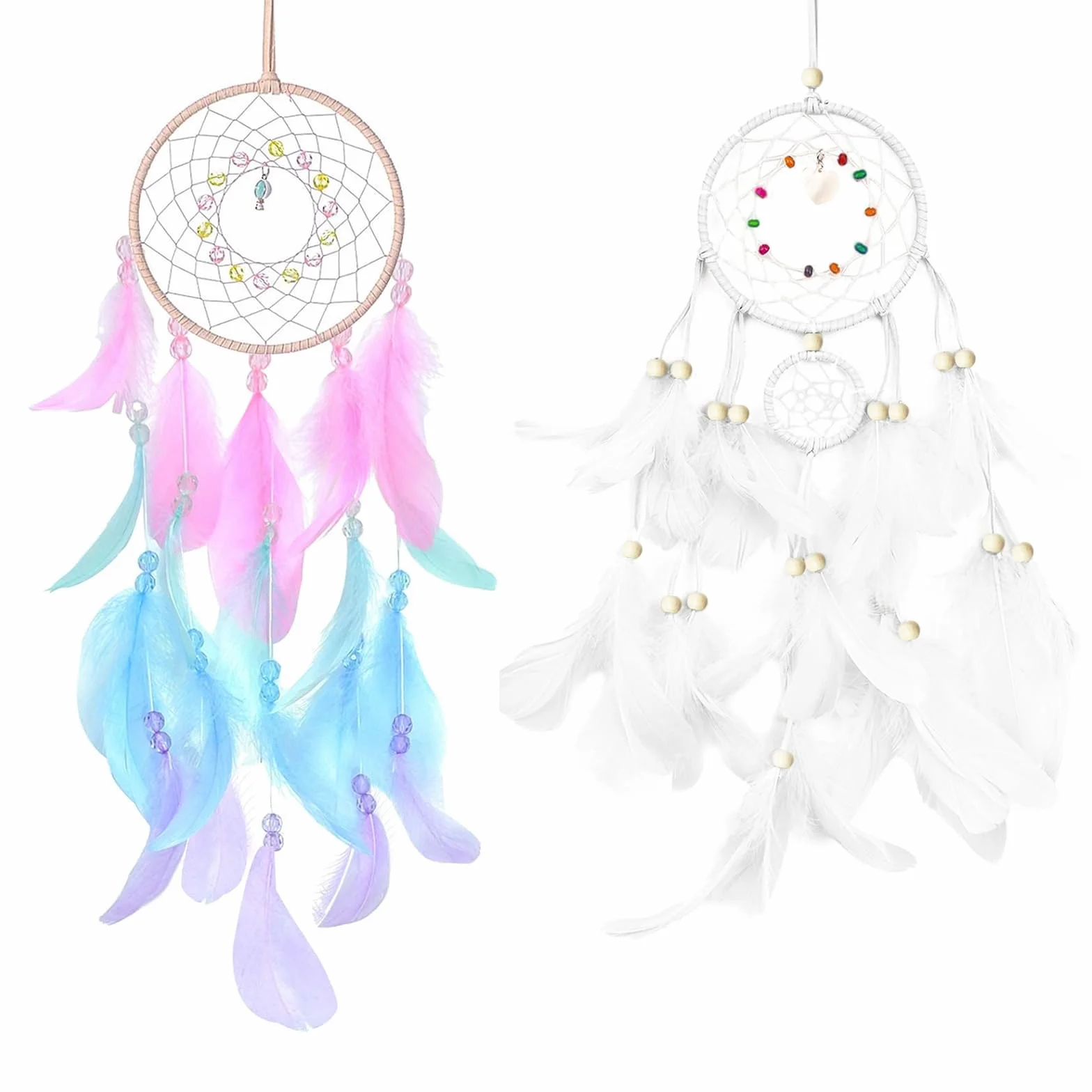 Achiappasogni Fatto a Mano con Piume Colorate, Dream Catcher per Bambini, Decorazione Casa per Ragazze Ragazzi