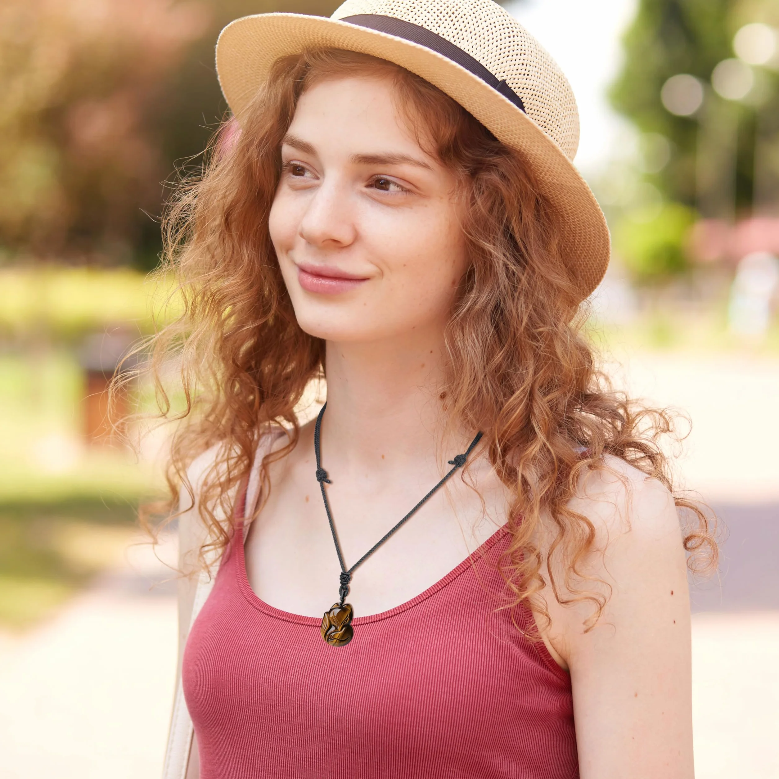 Pendente Volpe in Pietre Naturali, Collana Unisex Laccio Regolabile